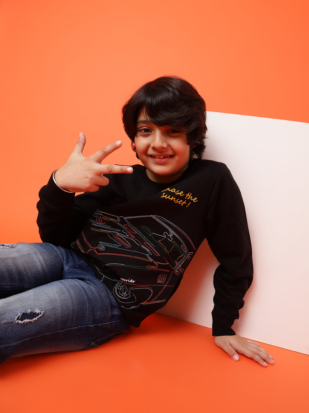 Boys Black Printed Sweatshirt