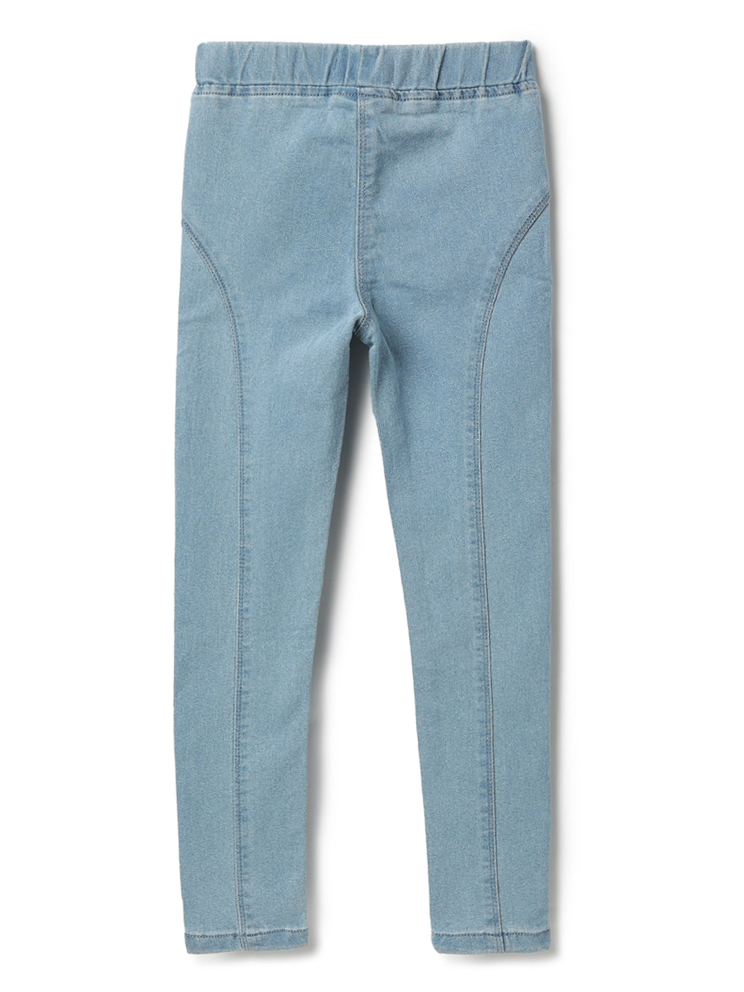 Girls Blue Lycra Solid Jeggings