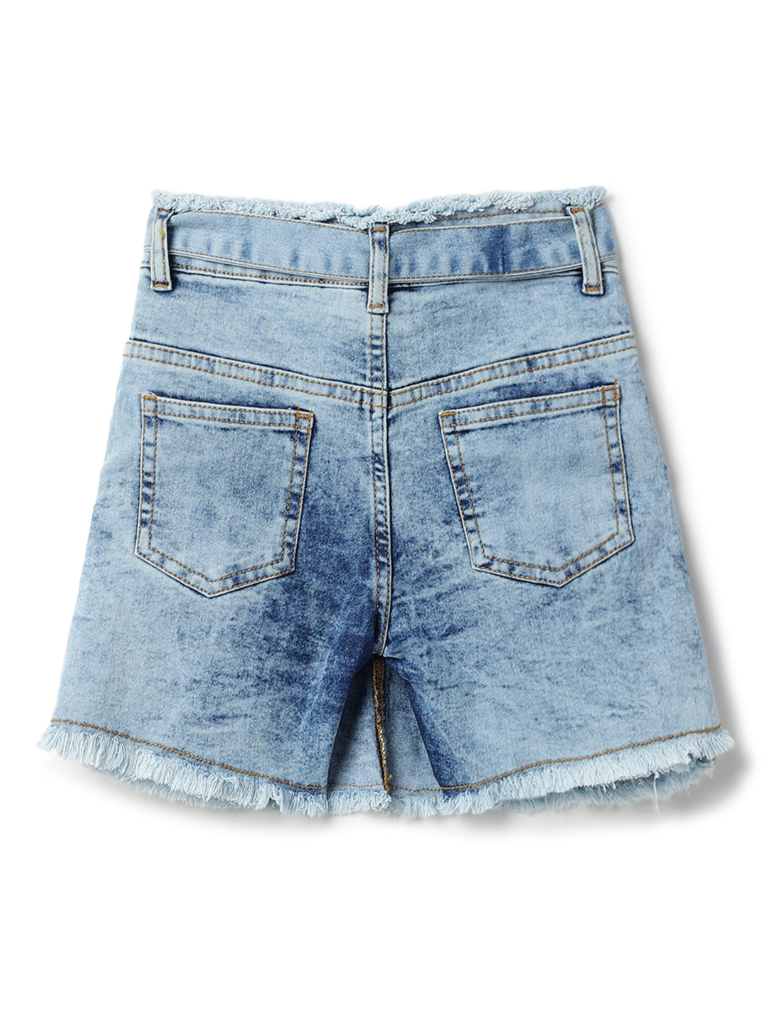 Girls Blue A-Line Lycra Denim Washed Casual Skort
