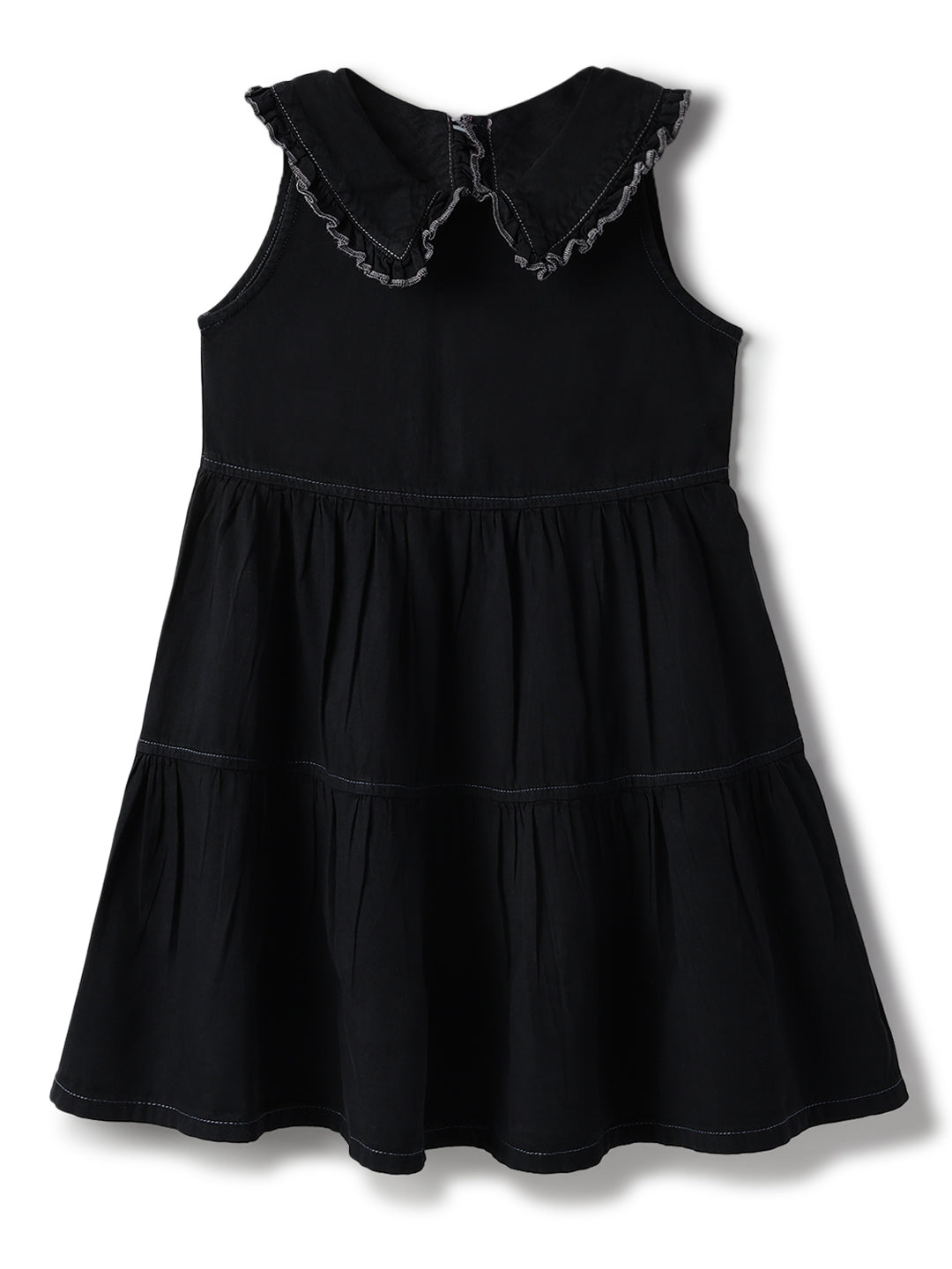 Girls Black Cotton Sleeveless Casual Dress