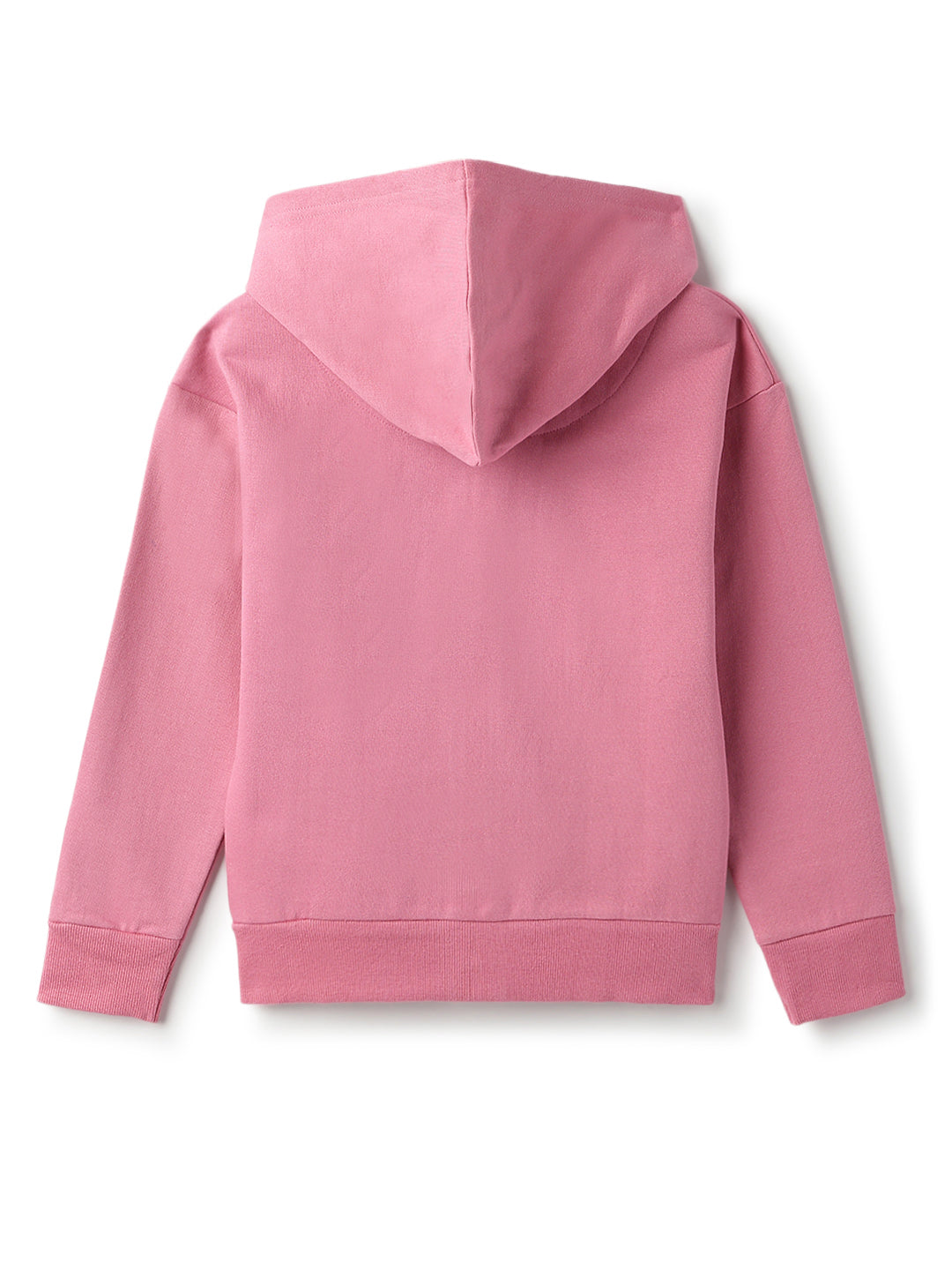 Girls Cotton Poly Solid Pink Hoodie Sweatshirt