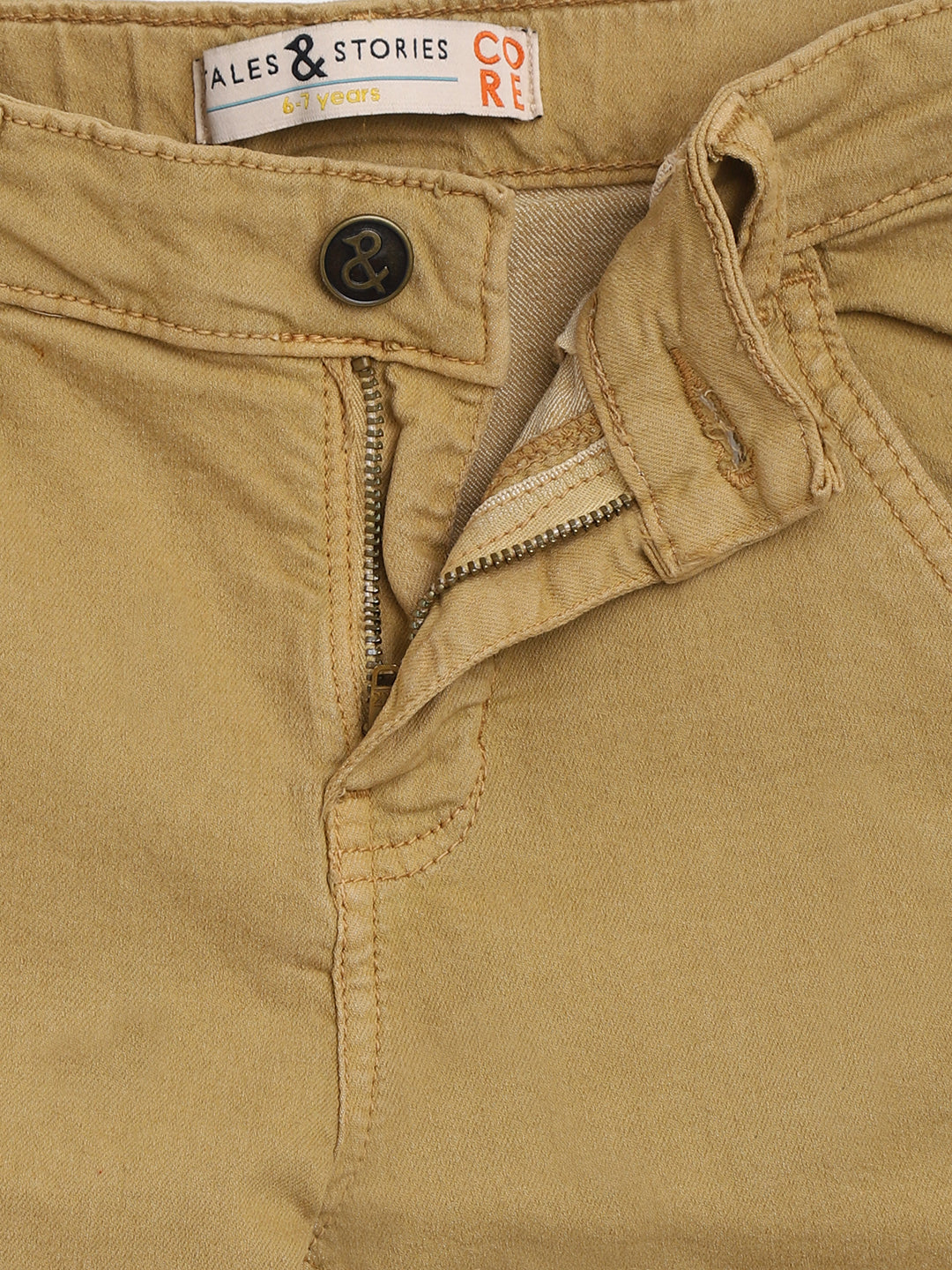 Boys Khaki Cotton Slim Fit Solid Trouser