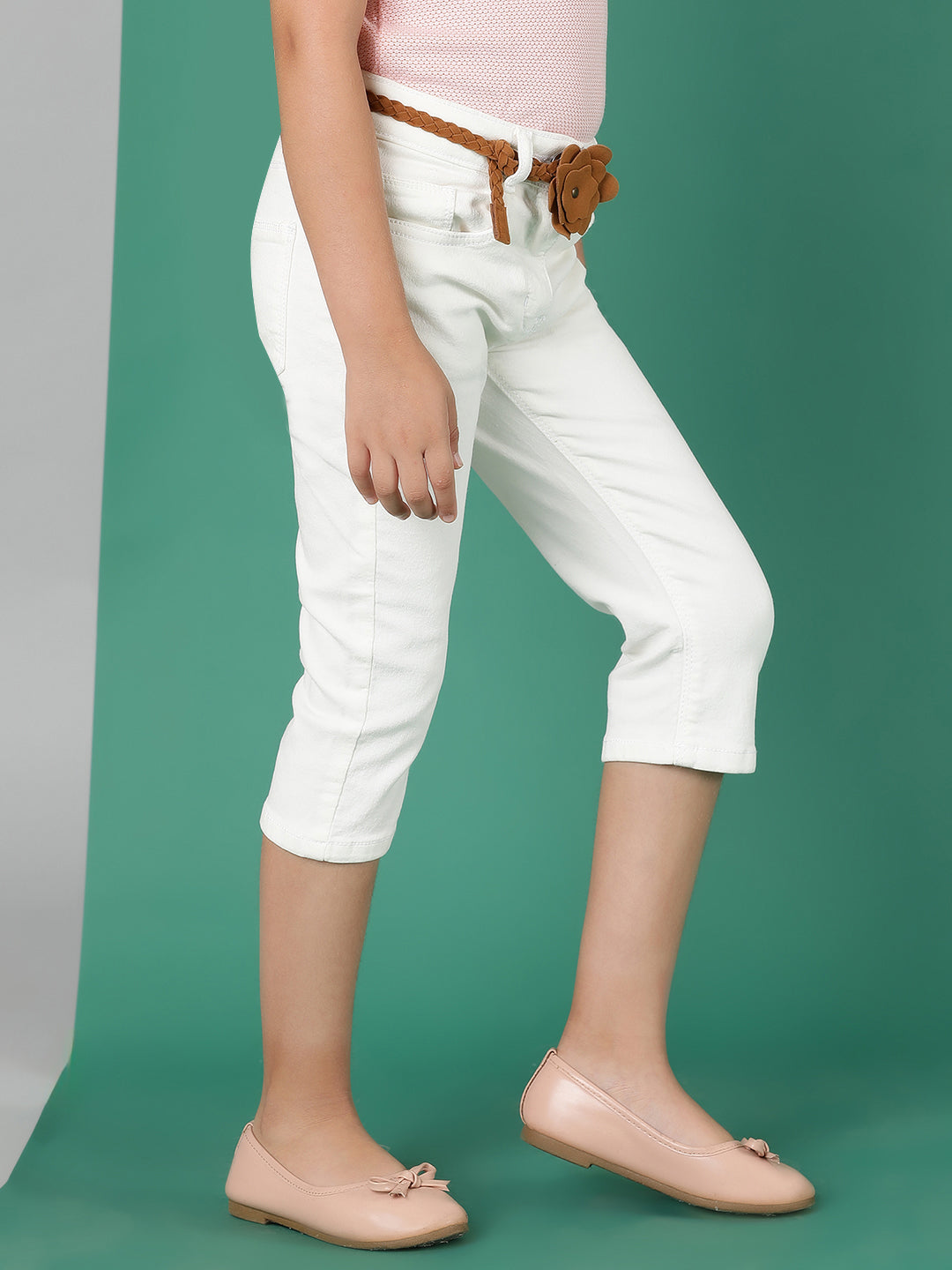 Girls White Washed Lycra Slim Fit Slim Fit Capri