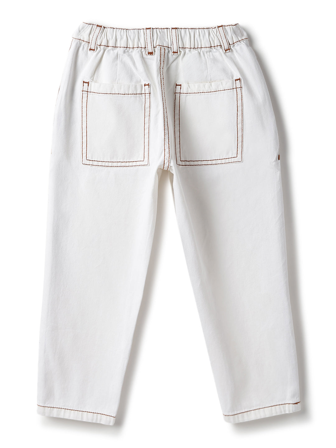 Girls Cotton White Casual Loose Fit Jeans