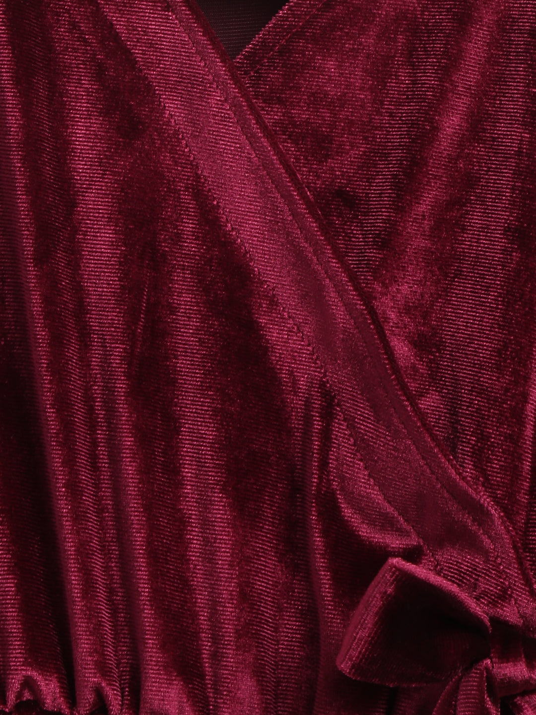 Maroon Elbow Sleeve Flared Fit Solid Velvet Dress
