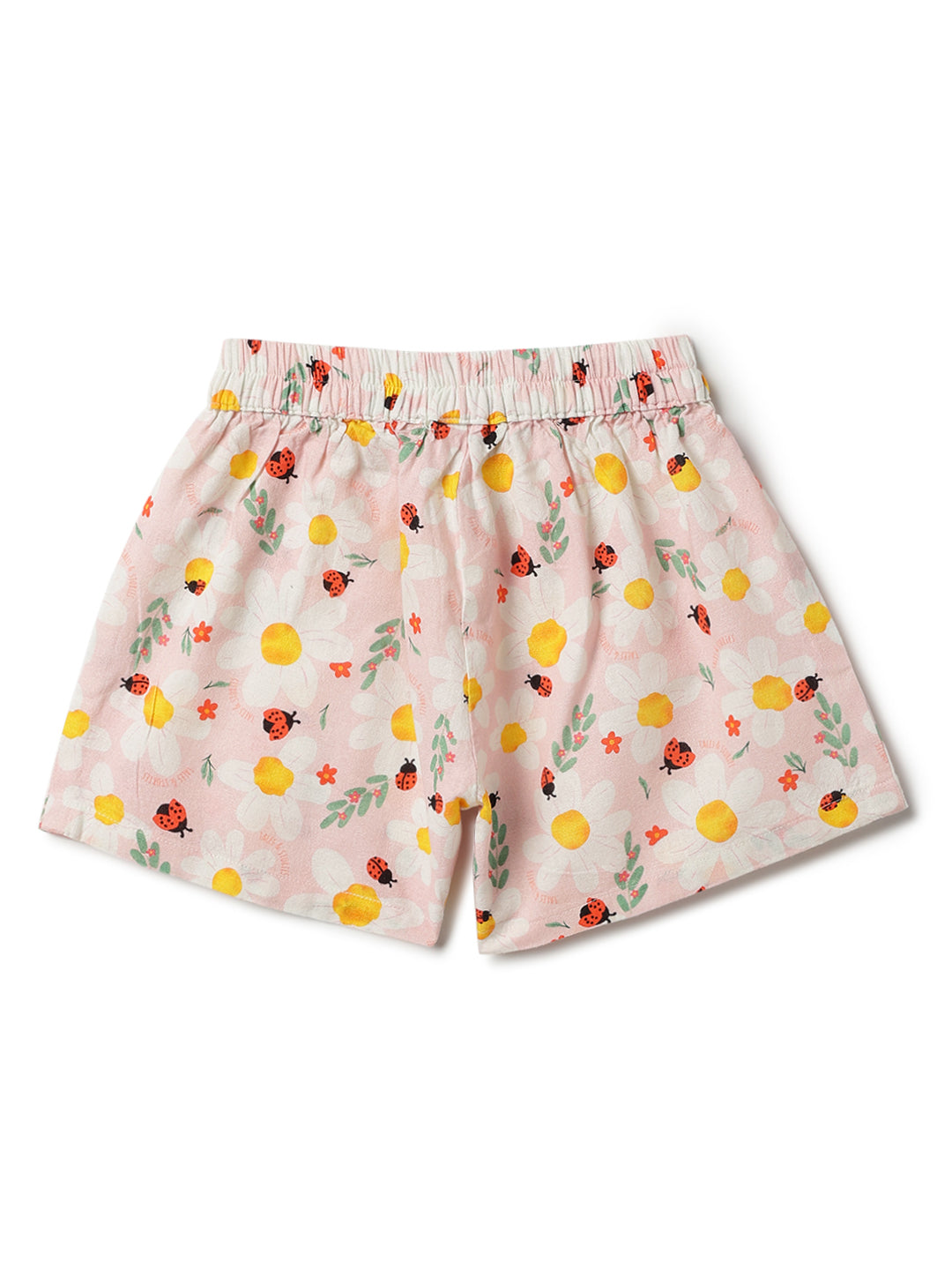 Girls Peach Cotton Printed Shorts