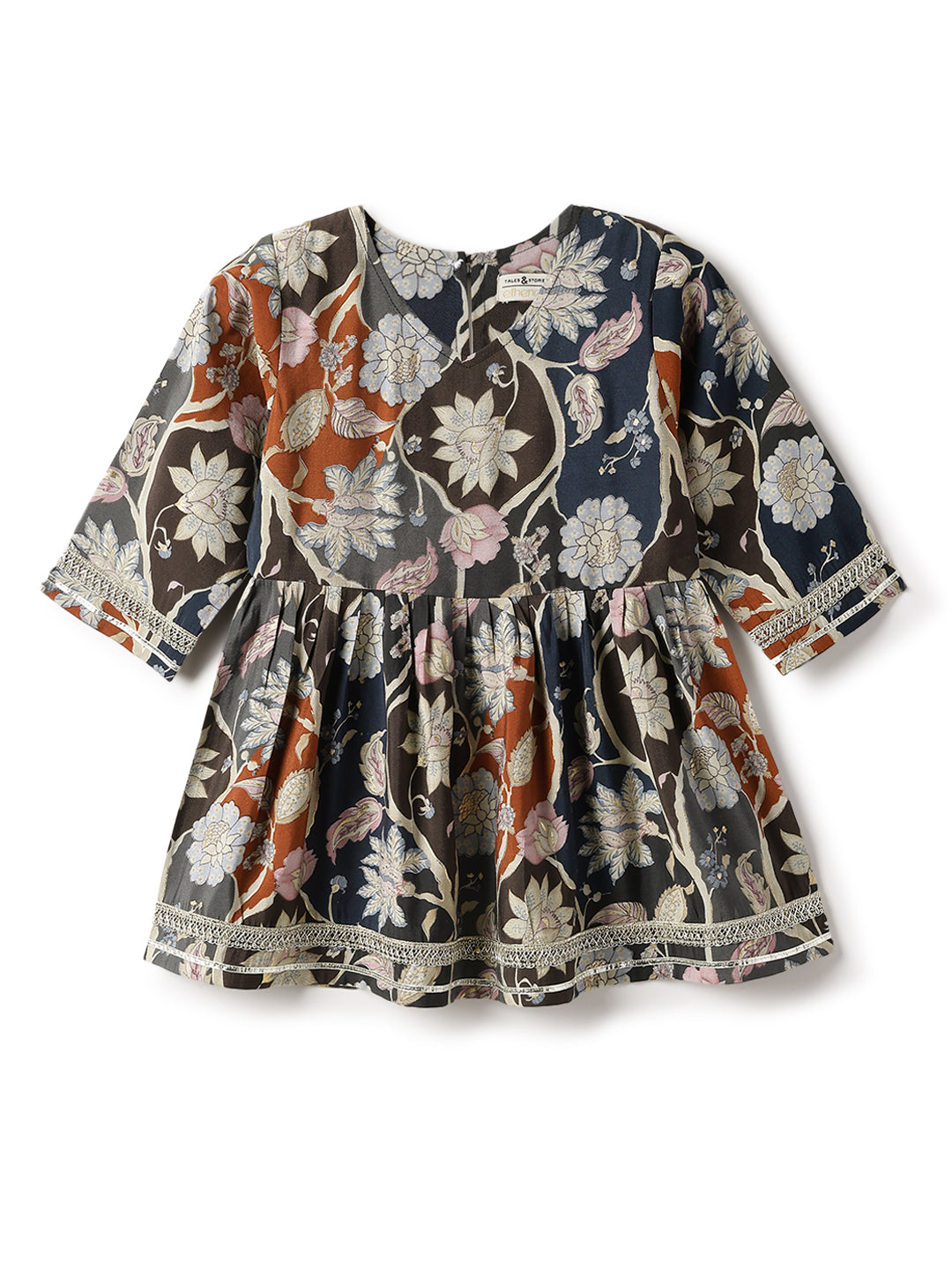 Girls Viscose Floral Printed Grey Top & Sharara Ethnic Set