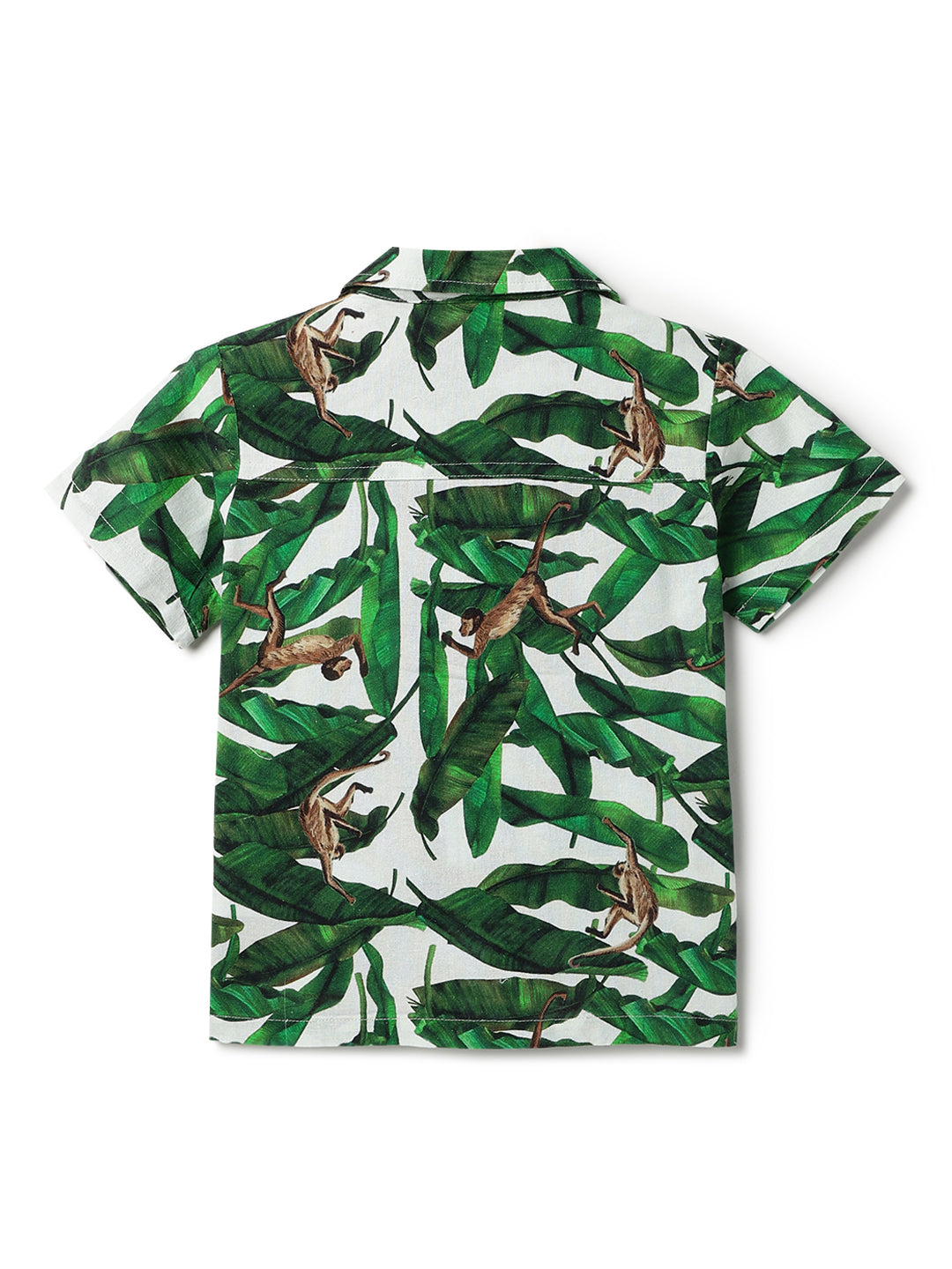 Boys Green Cotton Printed Shirt & Short Co ords Set
