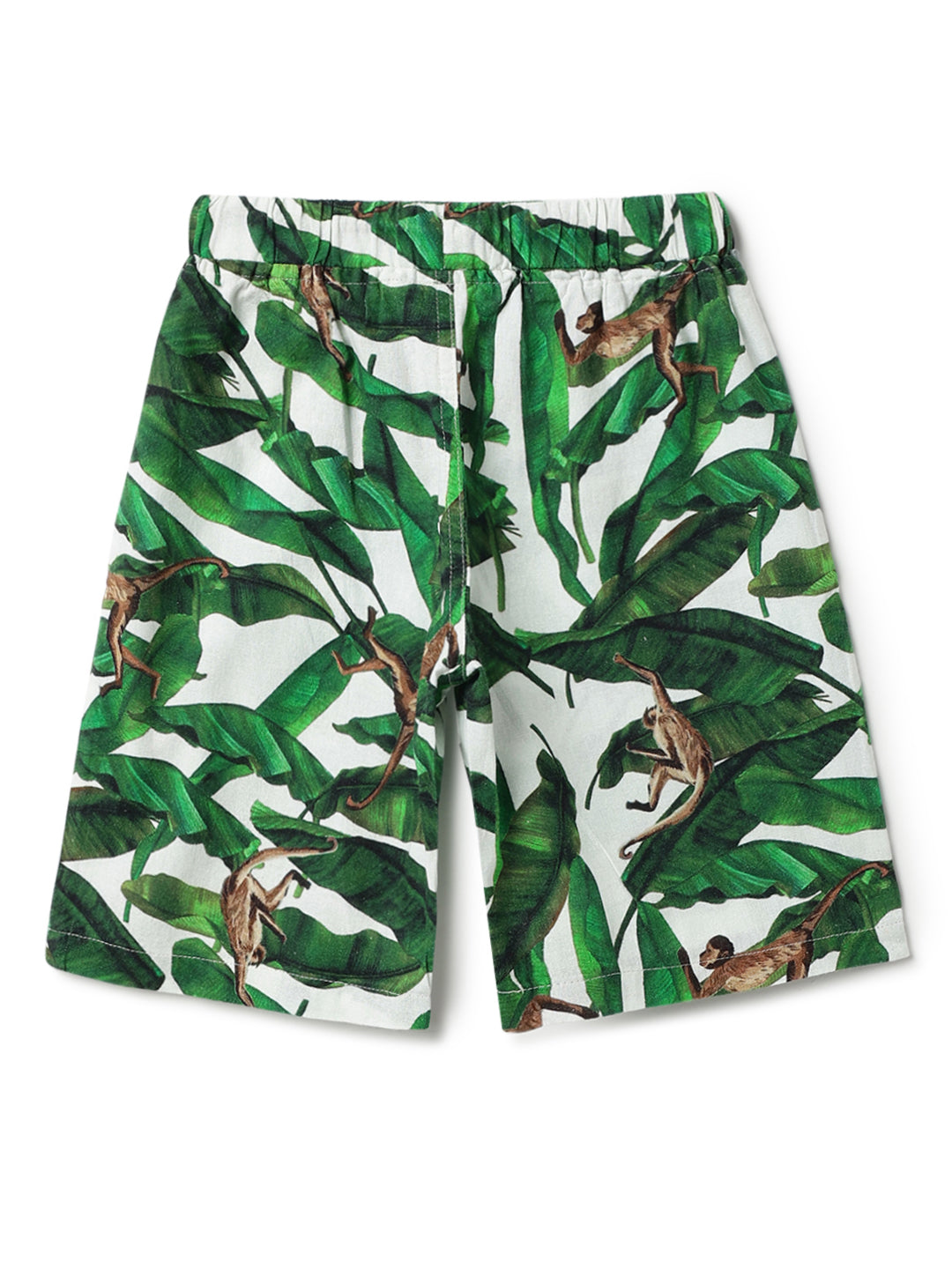 Boys Green Cotton Printed Shorts