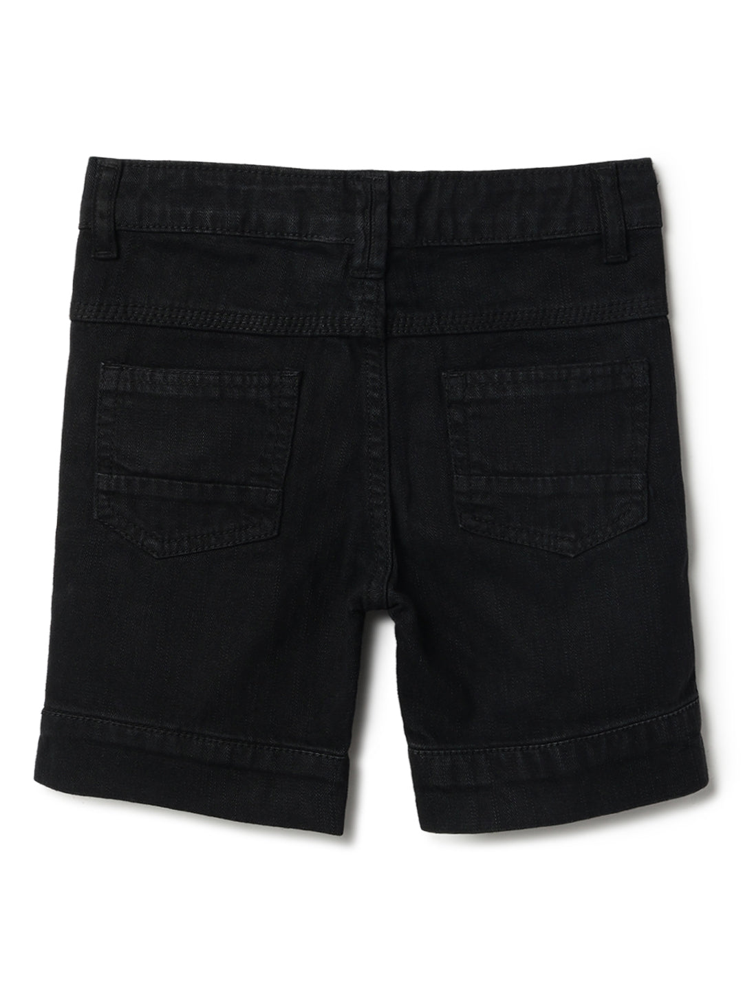 Boys Black Cotton Washed Shorts