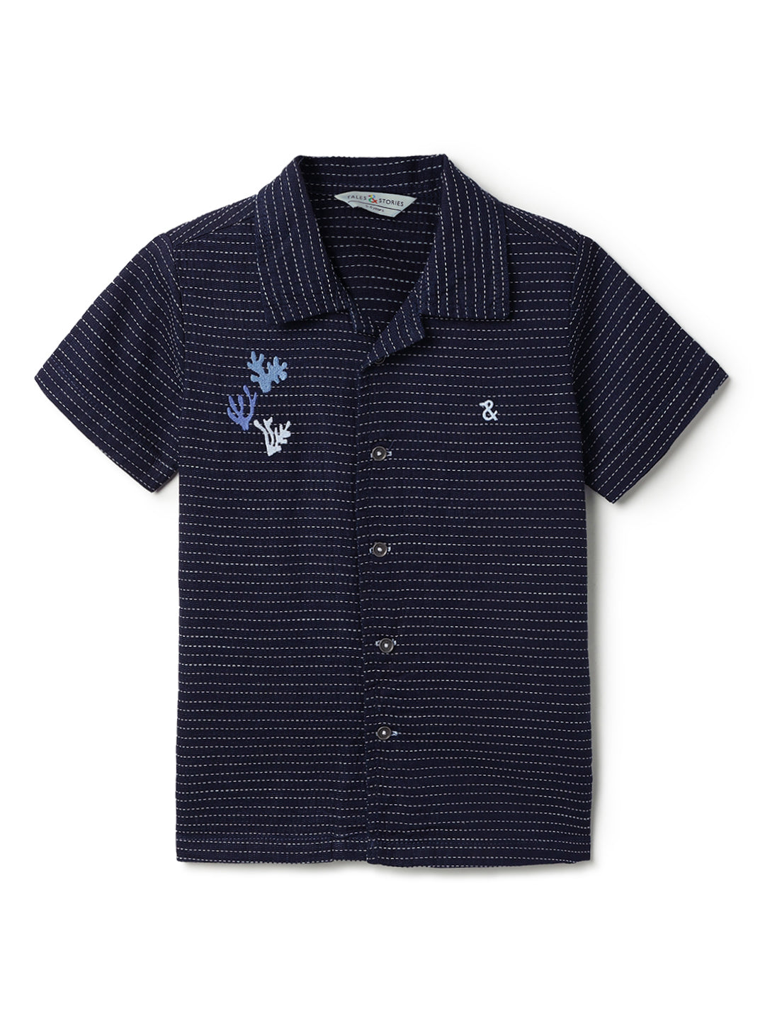 Boys Navy Blue Cotton Striped Shirt & Shorts Set