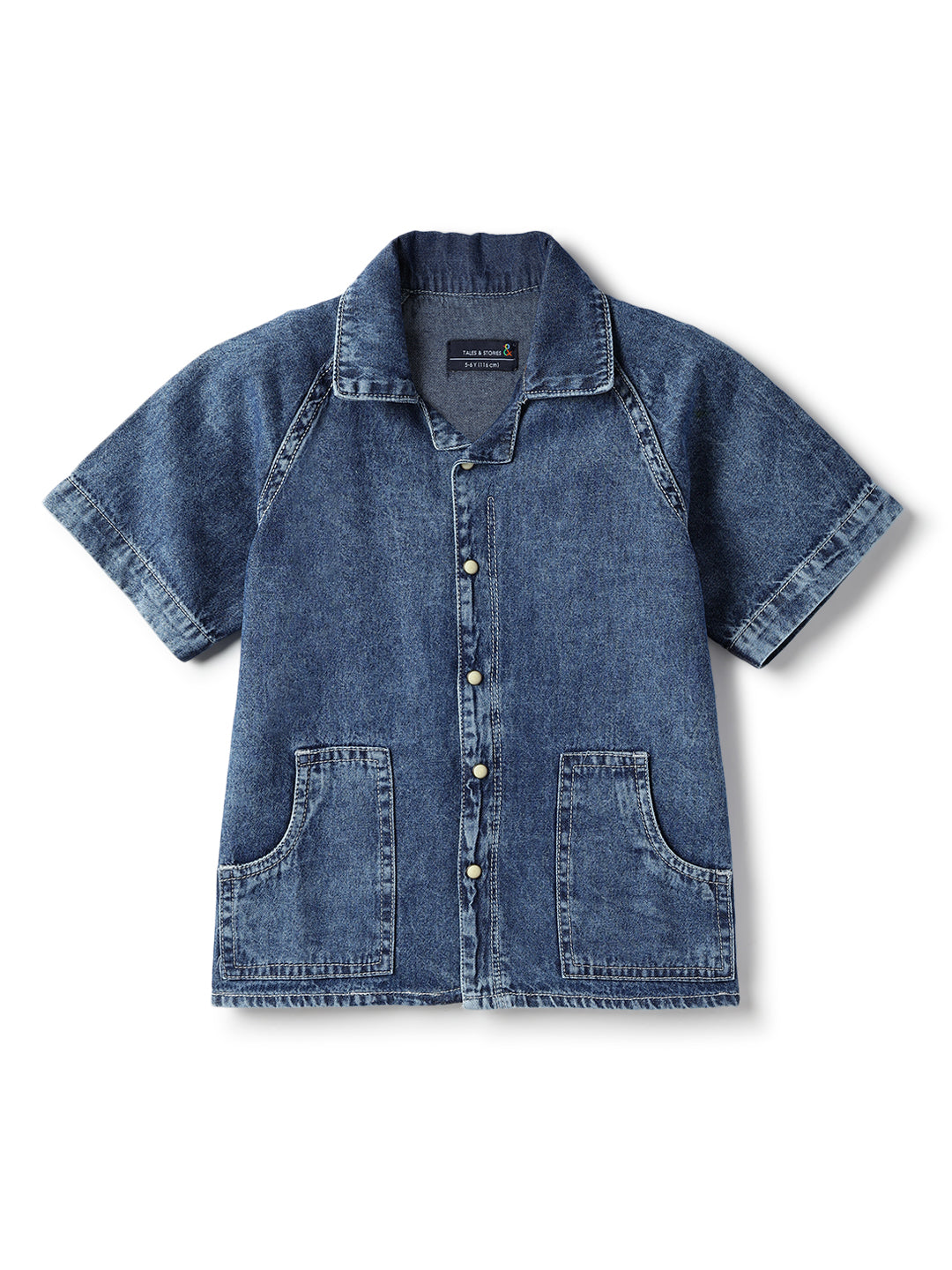 Boys Cotton Denim Look Blue Shirt & Shorts Co-Ord Set