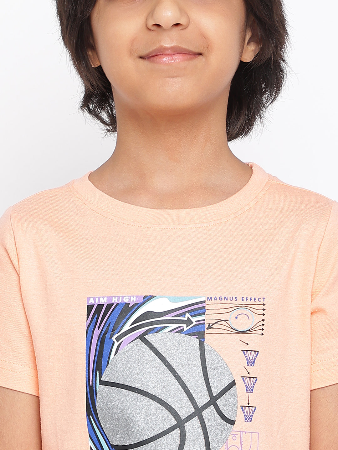 Boys Light Pink Cotton Printed T shirt