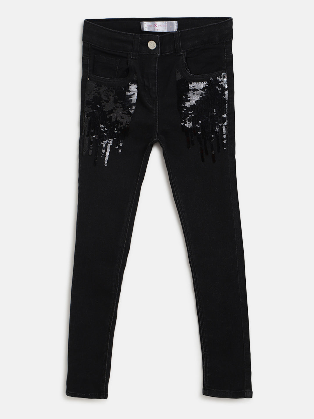 Girls Black Slim fit Lycra Embellished Jeans