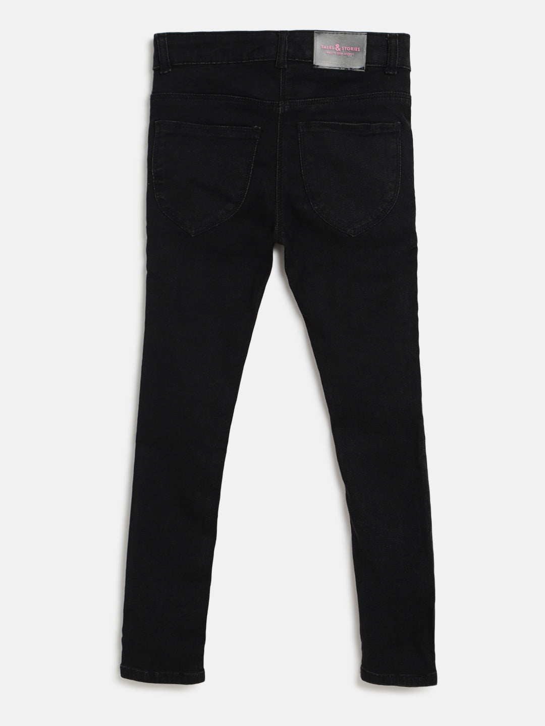 Girls Black Slim fit Lycra Embellished Jeans