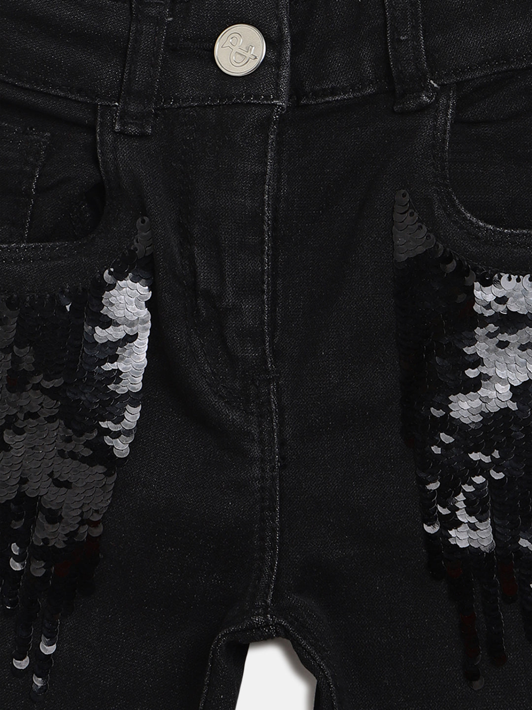 Girls Black Slim fit Lycra Embellished Jeans