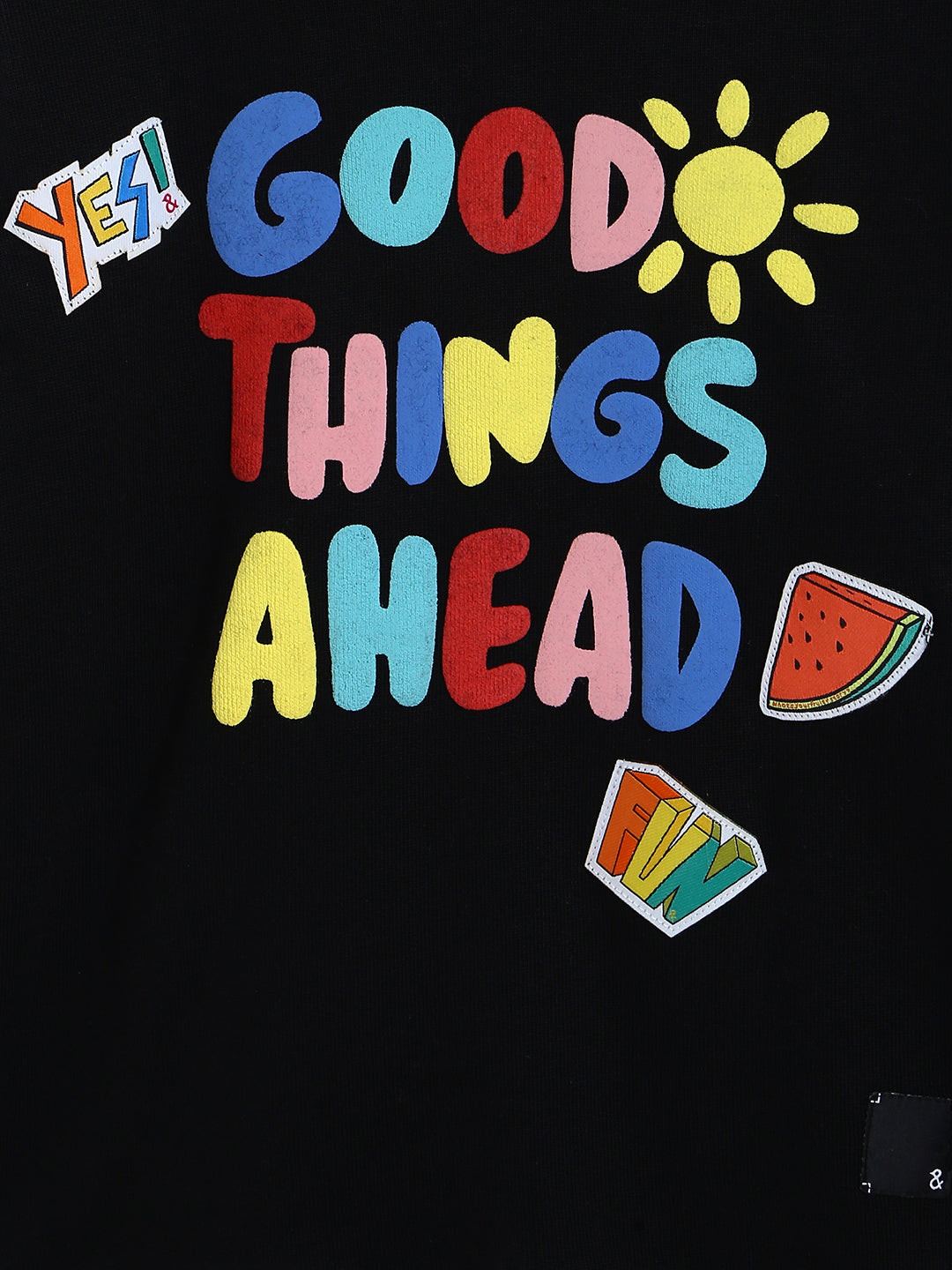 Girls Black Poly-Cotton Printed Sweatshirt