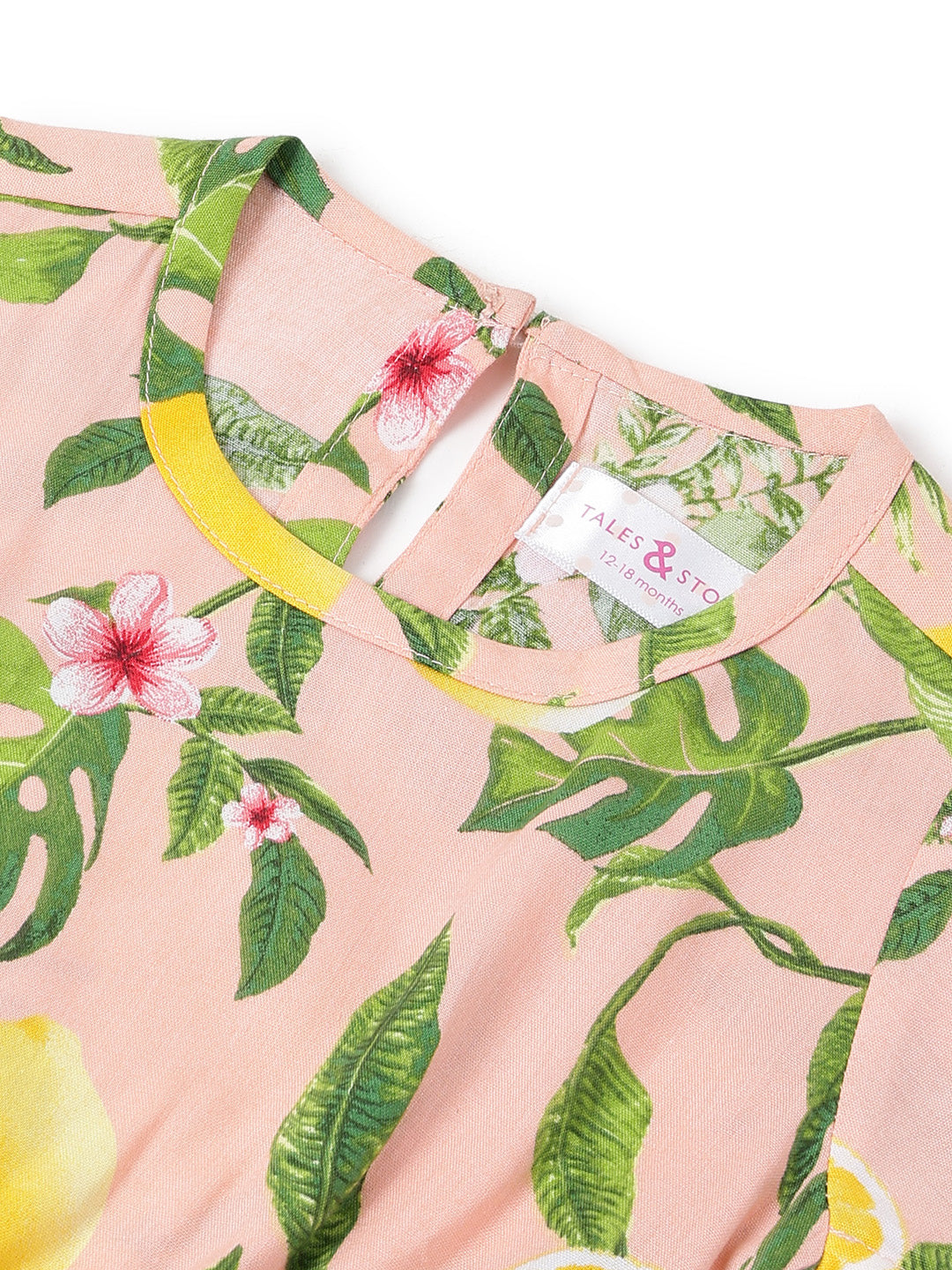 Girls Peach Leaf Printed Dress