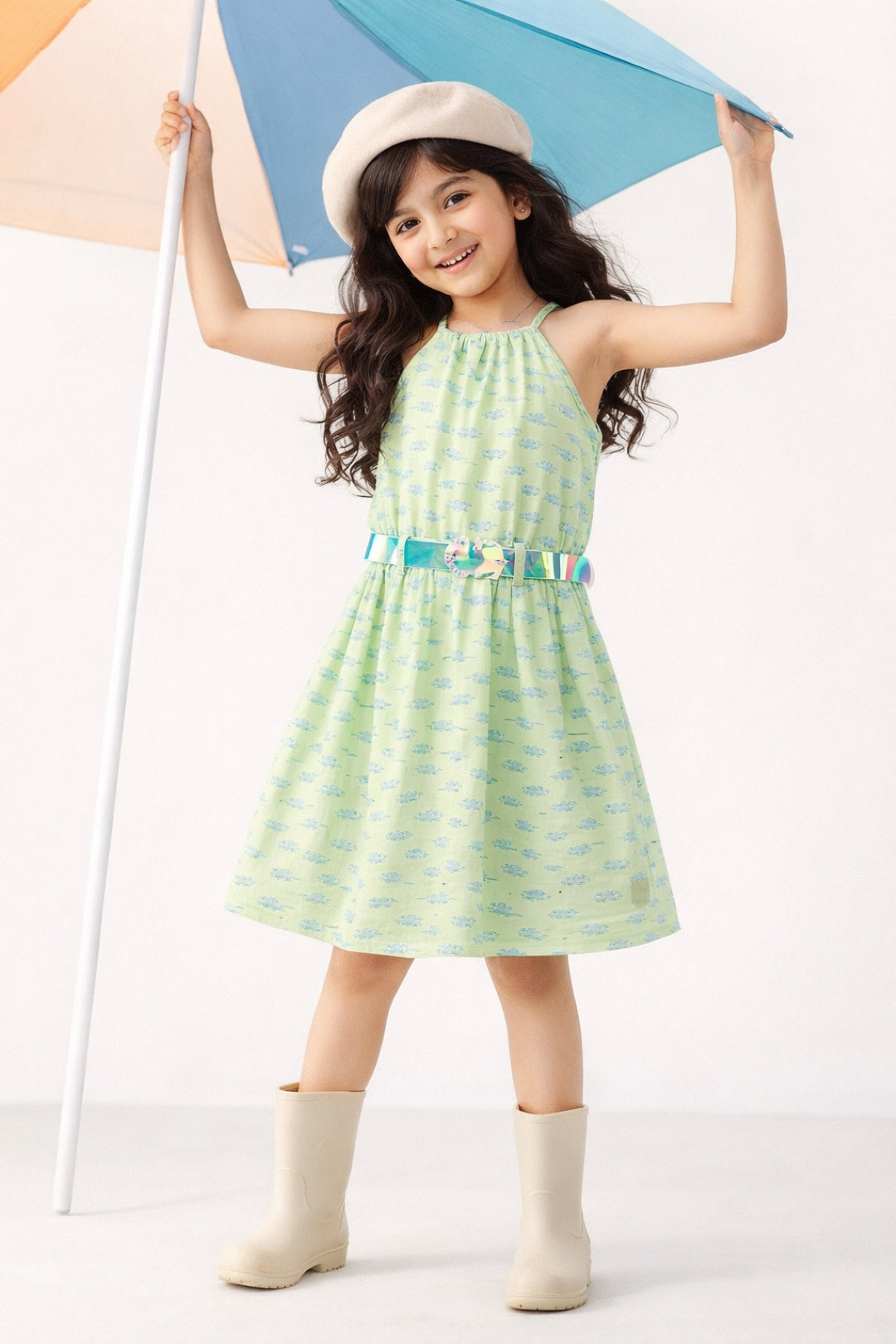 Girls Mint Printed Dress