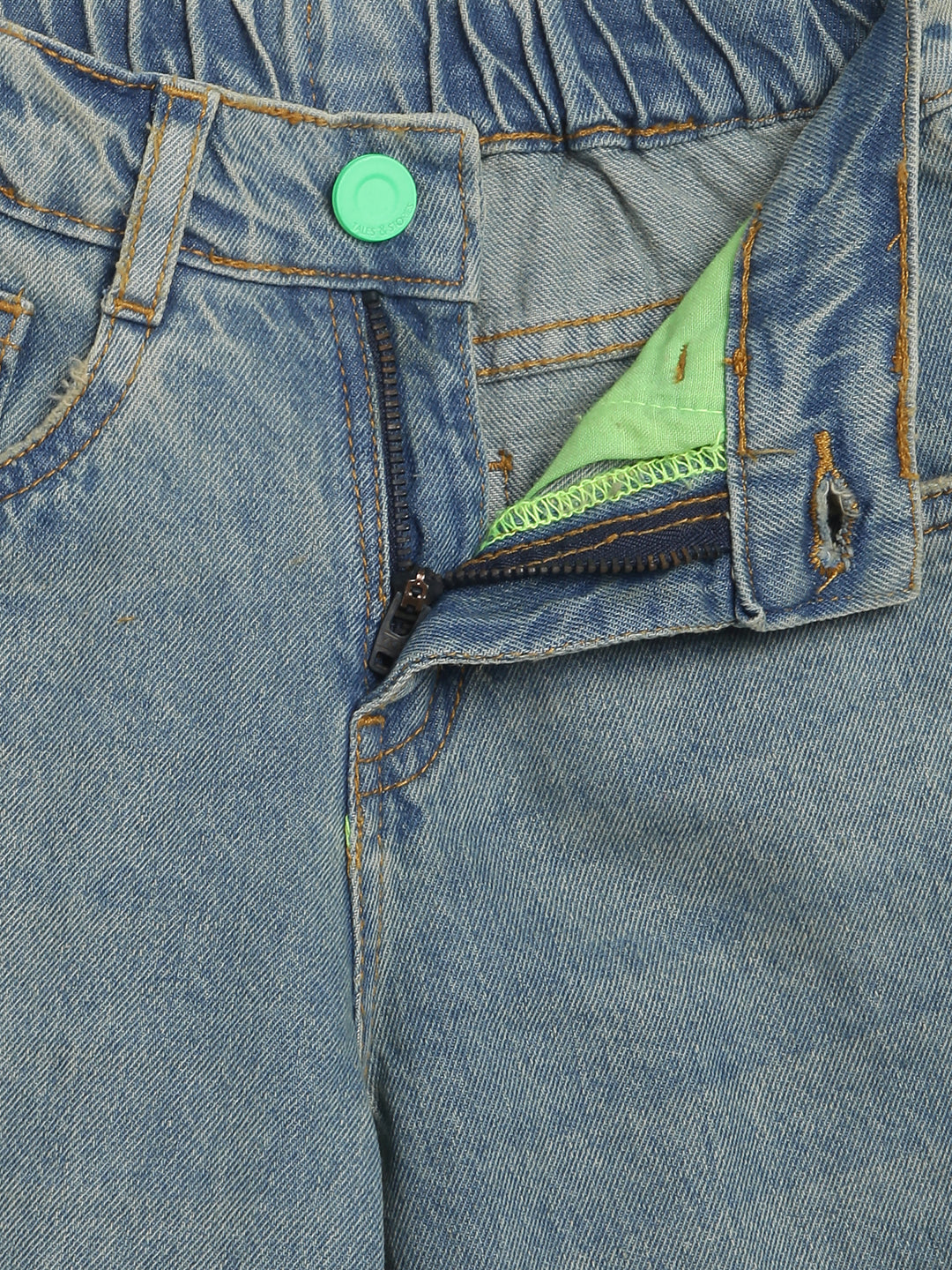 Boys Green Cotton Slim fit Solid Jeans