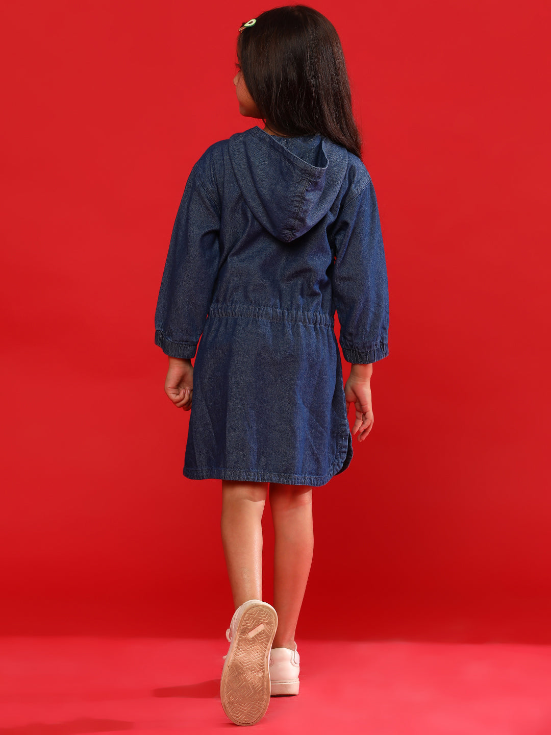 Girls Medium Blue Cotton Regular Fit Washed Dress