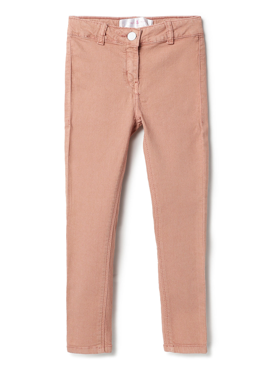 Girls Peach Lycra Slim Fit Trouser