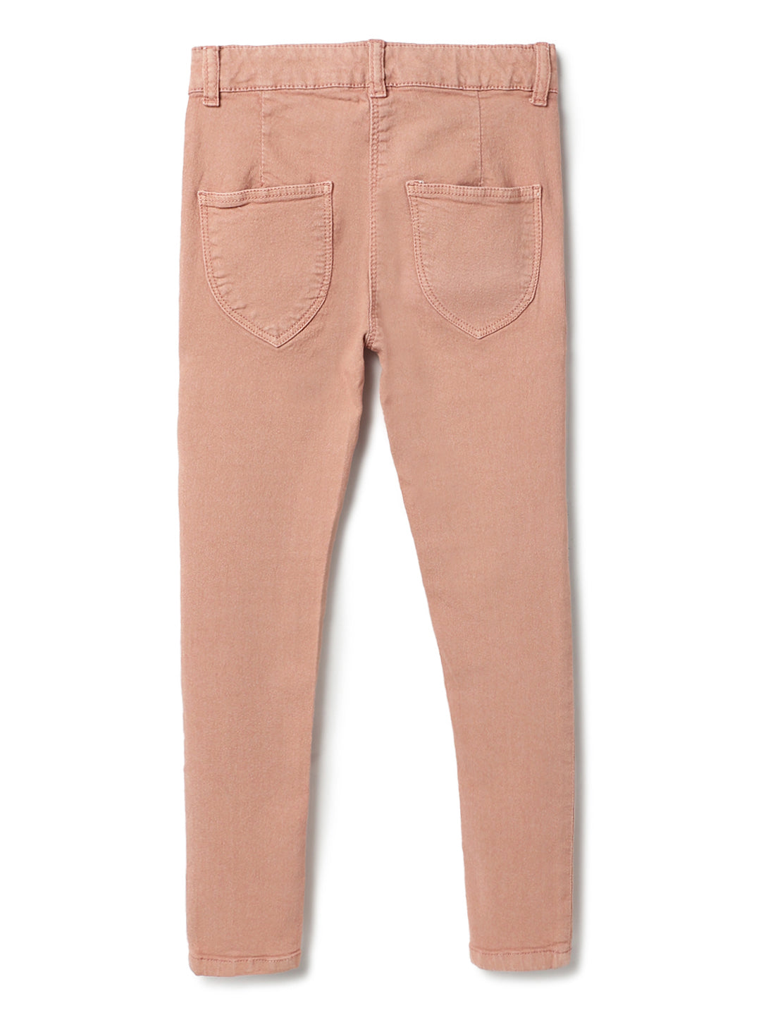 Girls Peach Lycra Slim Fit Trouser