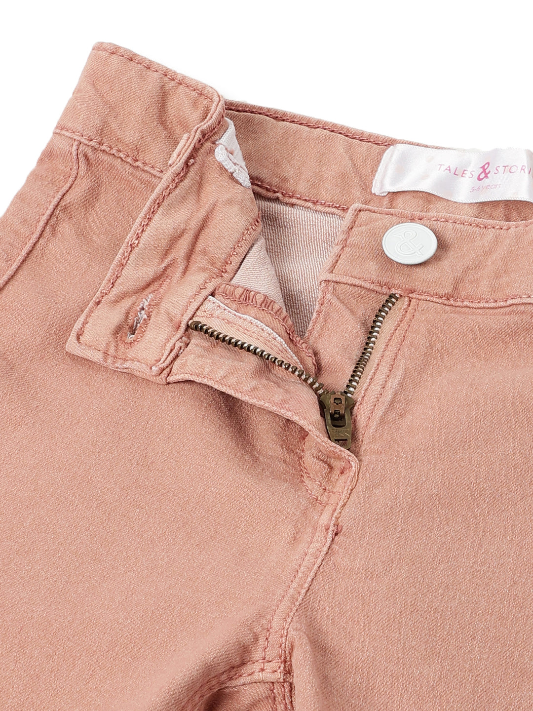 Girls Peach Lycra Slim Fit Trouser