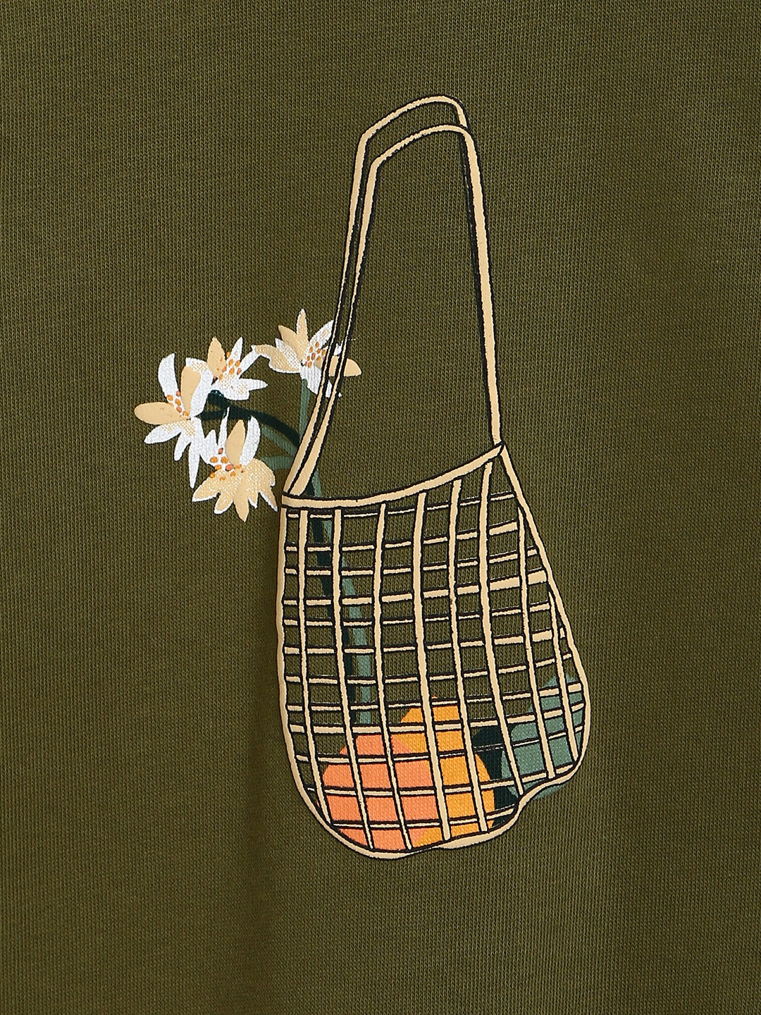 Girls Olive Poly-Cotton HD Printed Sweatshirt