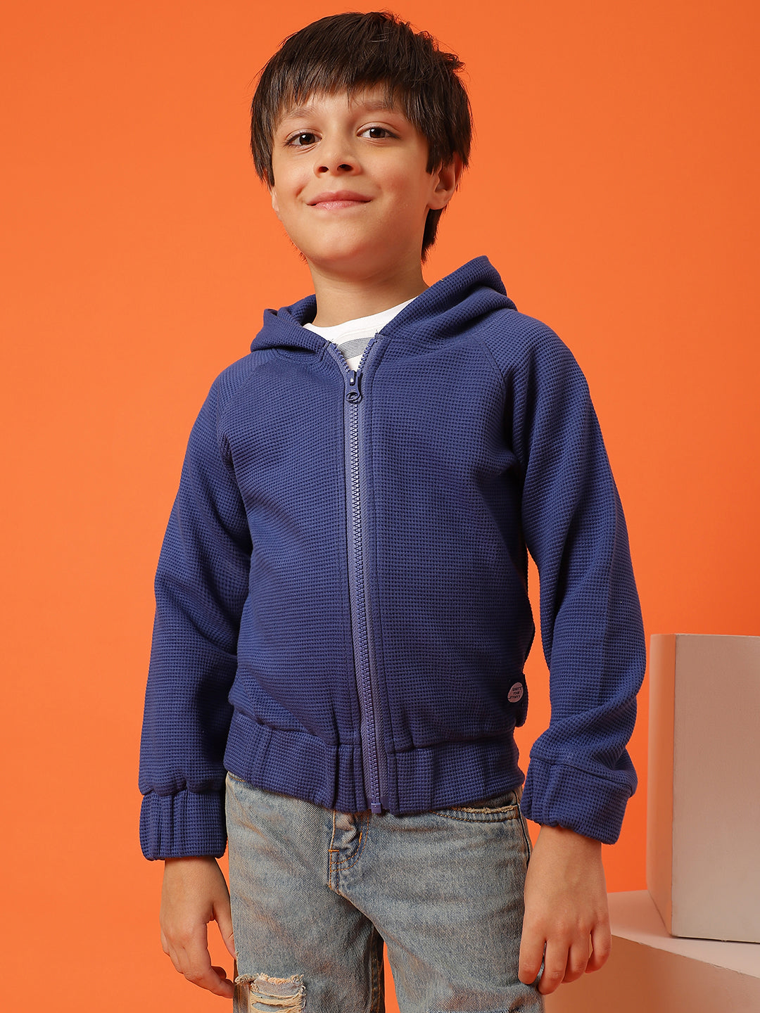 Boys Royal Blue Lycra Solid Sweatshirt