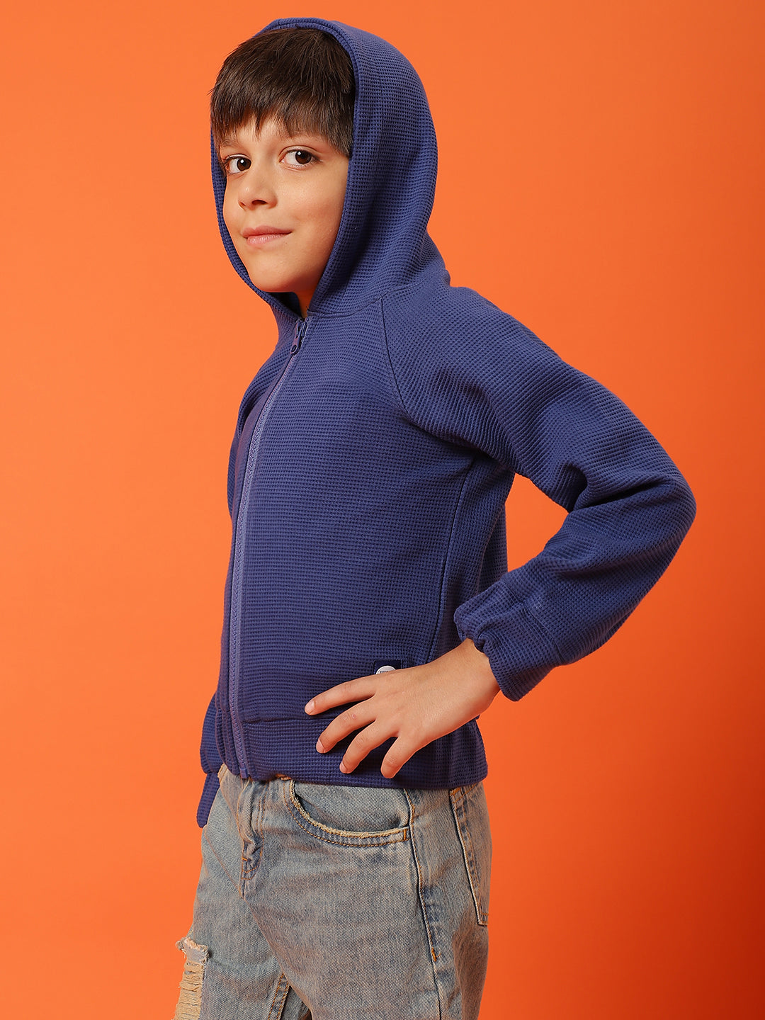 Boys Royal Blue Lycra Solid Sweatshirt
