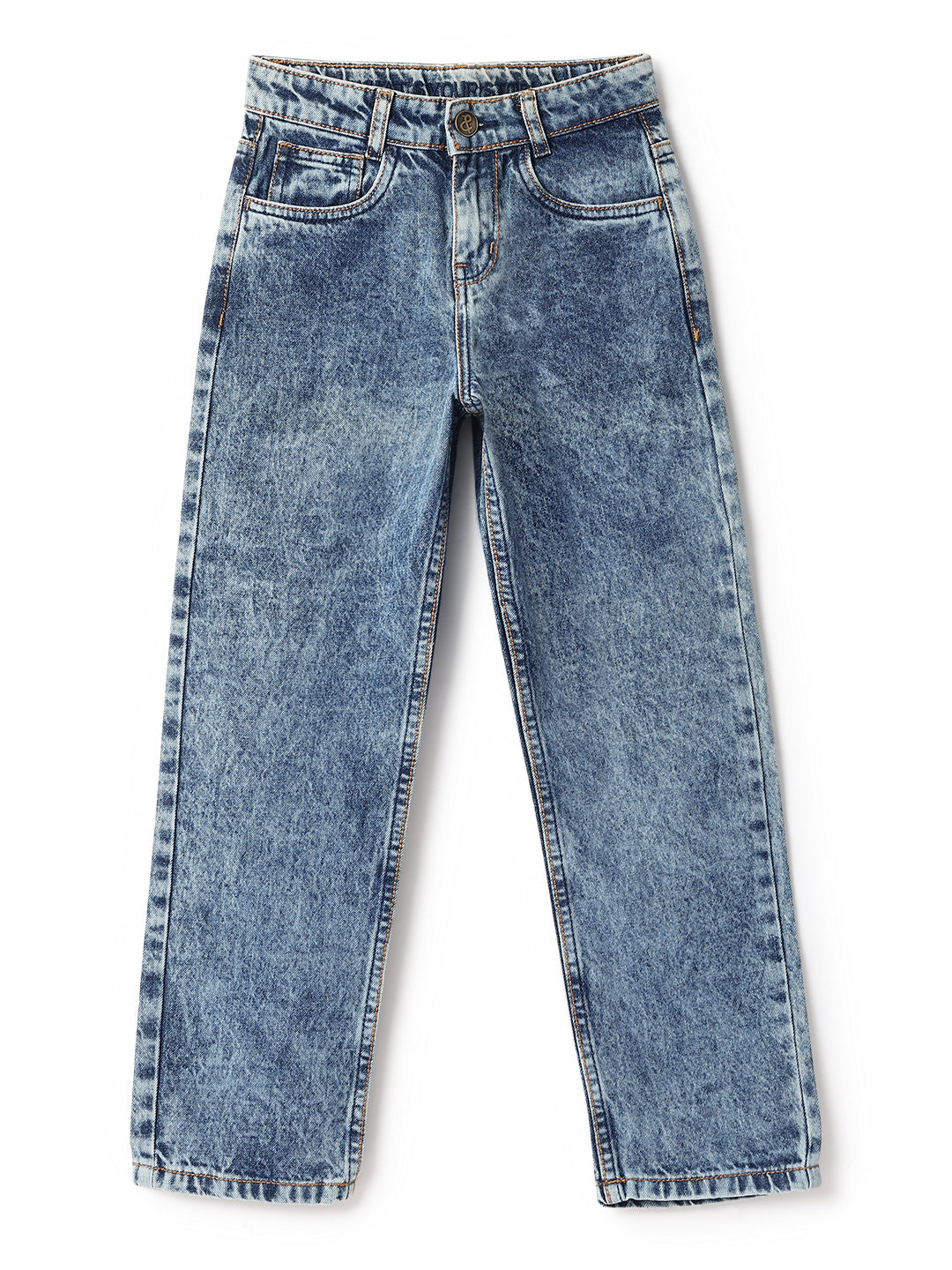 Boys Dark Blue Cotton Washed Baggy Fit Jeans