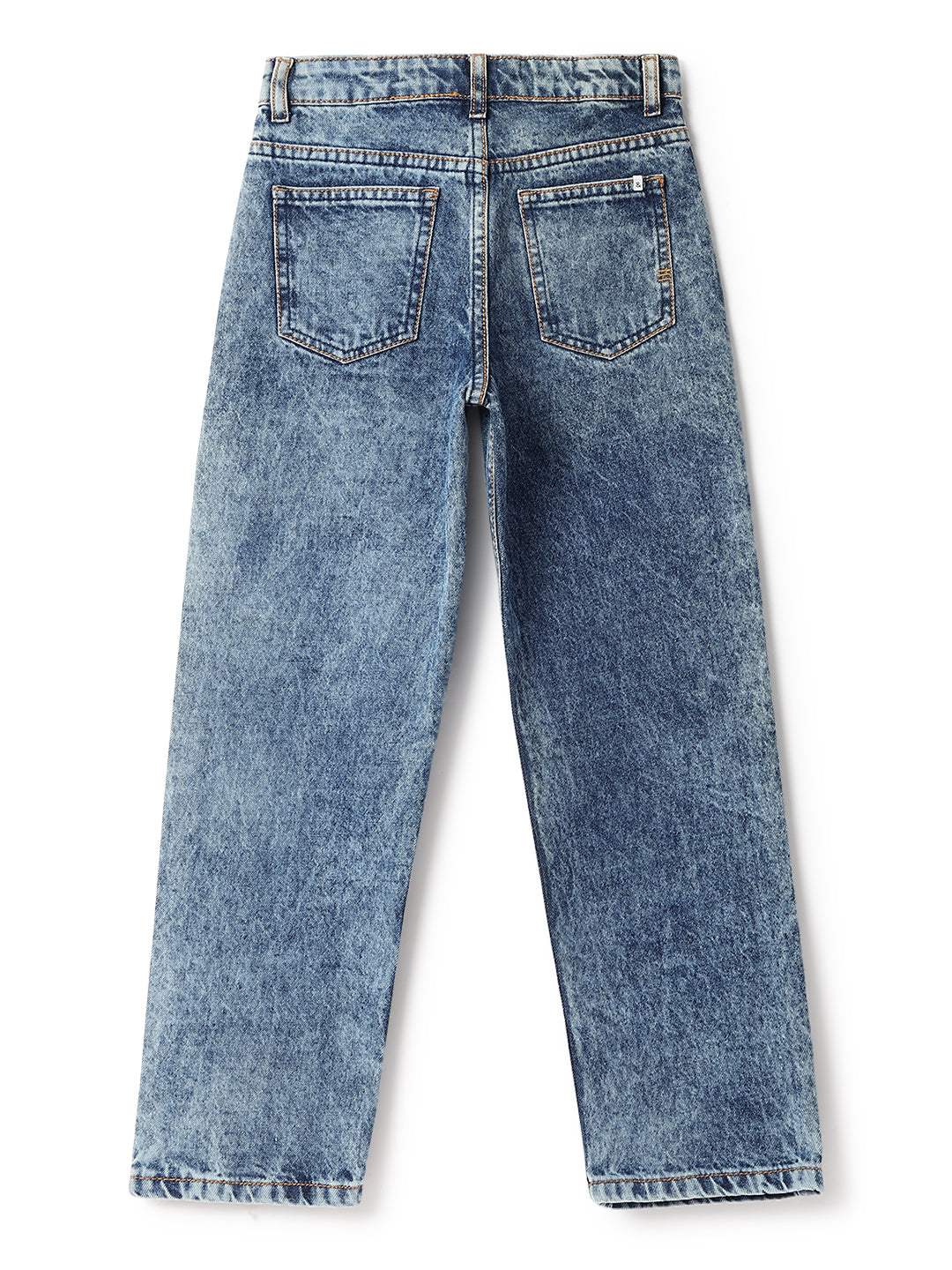 Boys Dark Blue Cotton Washed Baggy Fit Jeans