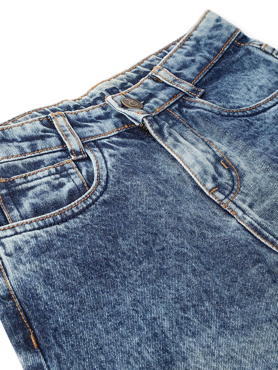 Boys Dark Blue Cotton Washed Baggy Fit Jeans