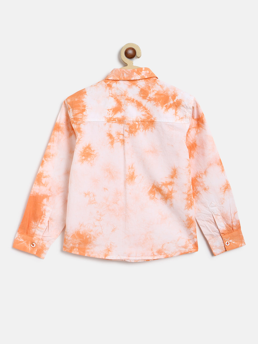 Boys Orange 100% Cotton Washed Full Sleeves Regular Fit Shirt