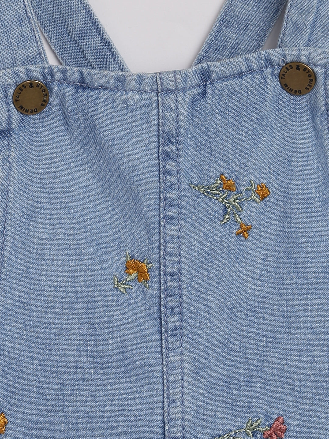 Girls Light Blue Printed Dungaree