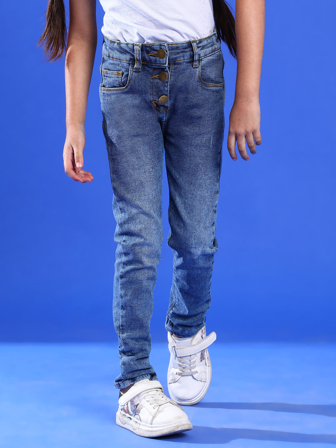 Girls Blue Slim fit Lycra Washed Jeans