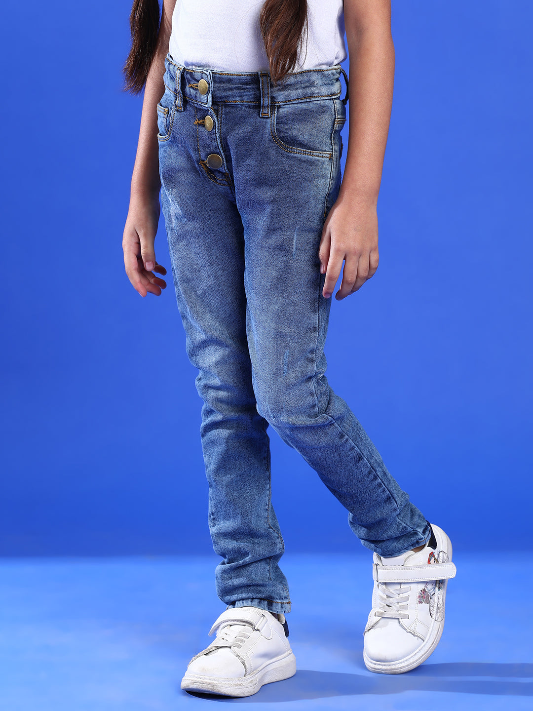 Girls Blue Slim fit Lycra Washed Jeans
