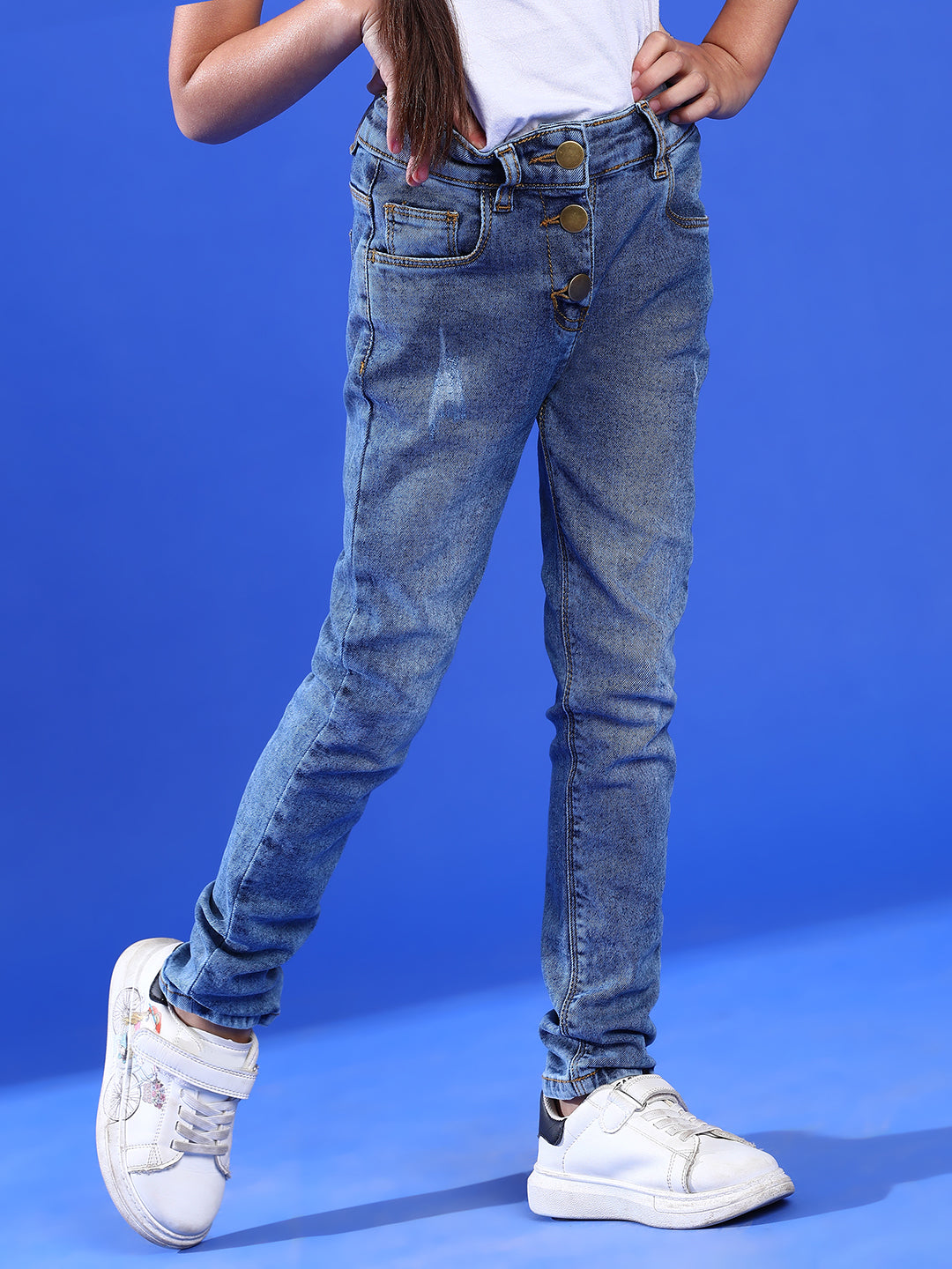 Girls Blue Slim fit Lycra Washed Jeans