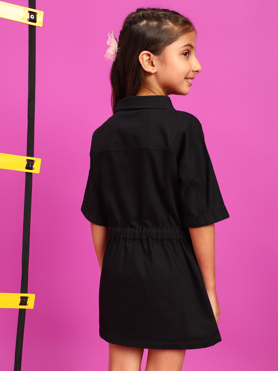 Girls Black Lycra Regular Fit Solid Washed Dress