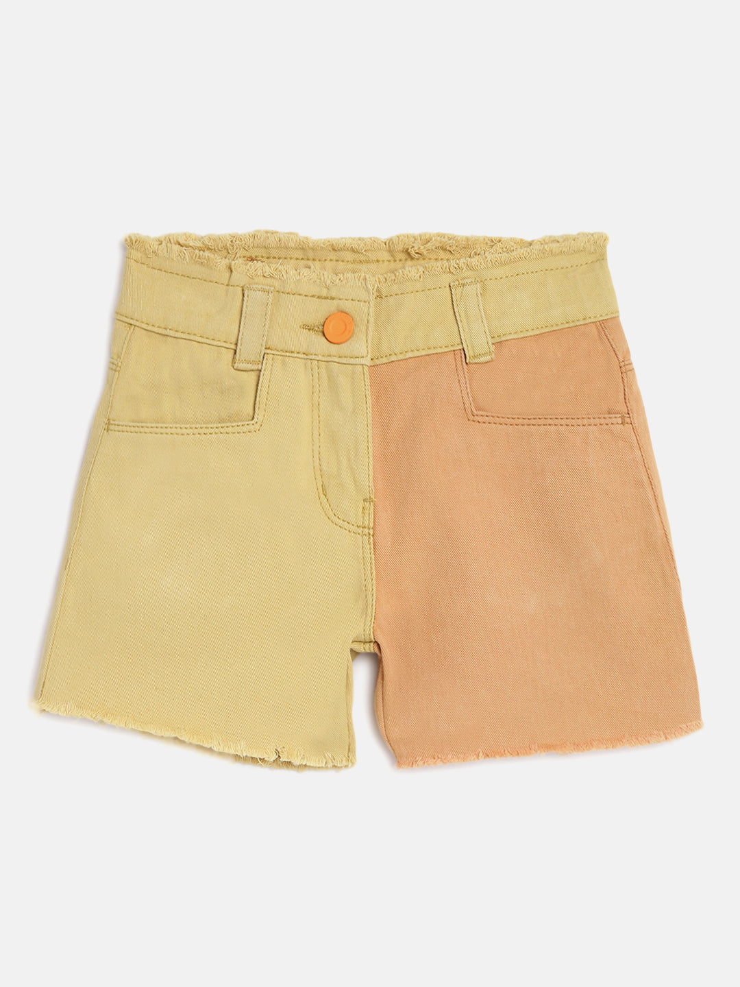 Girls Yellow & Rust Cotton Shorts