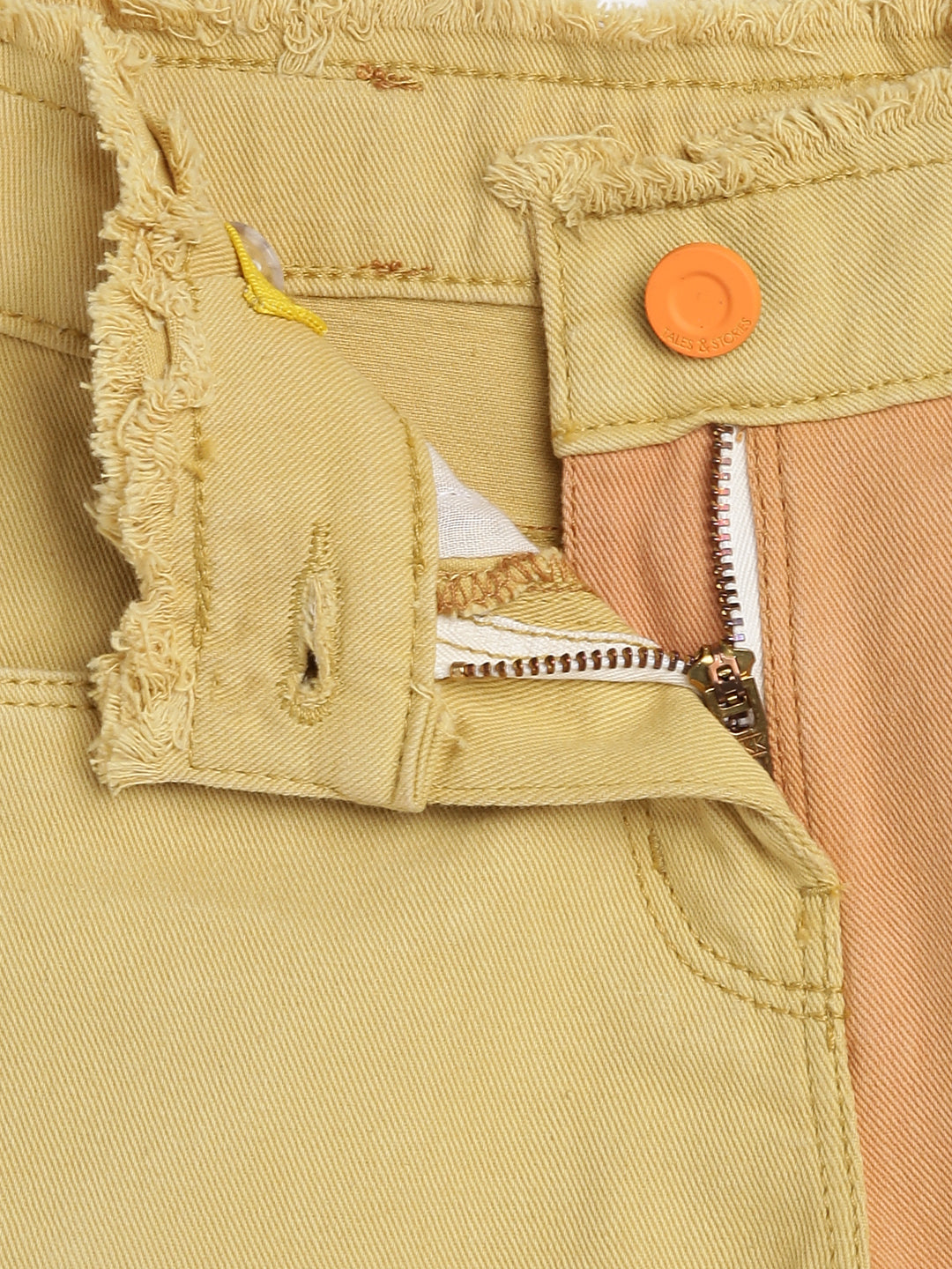 Girls Yellow & Rust Cotton Shorts