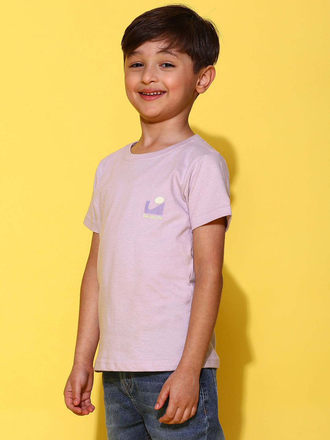 Boys Lilac Cotton Half Sleeves Print T-shirt