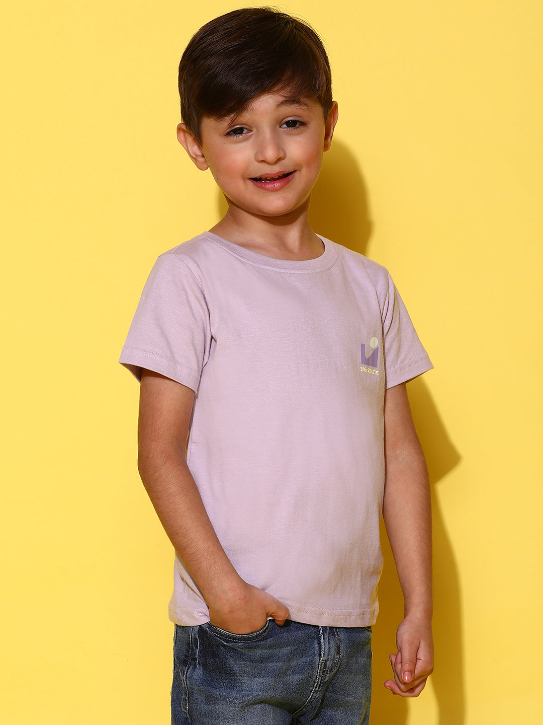 Boys Lilac Cotton Half Sleeves Print T-shirt
