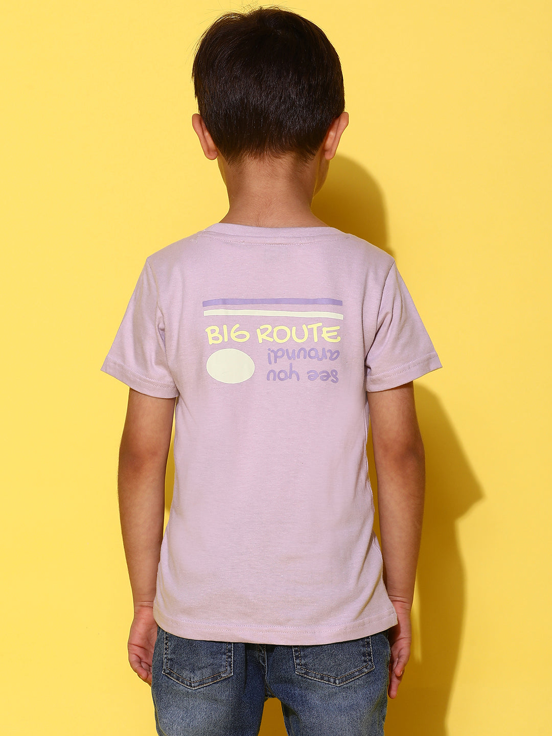 Boys Lilac Cotton Half Sleeves Print T-shirt