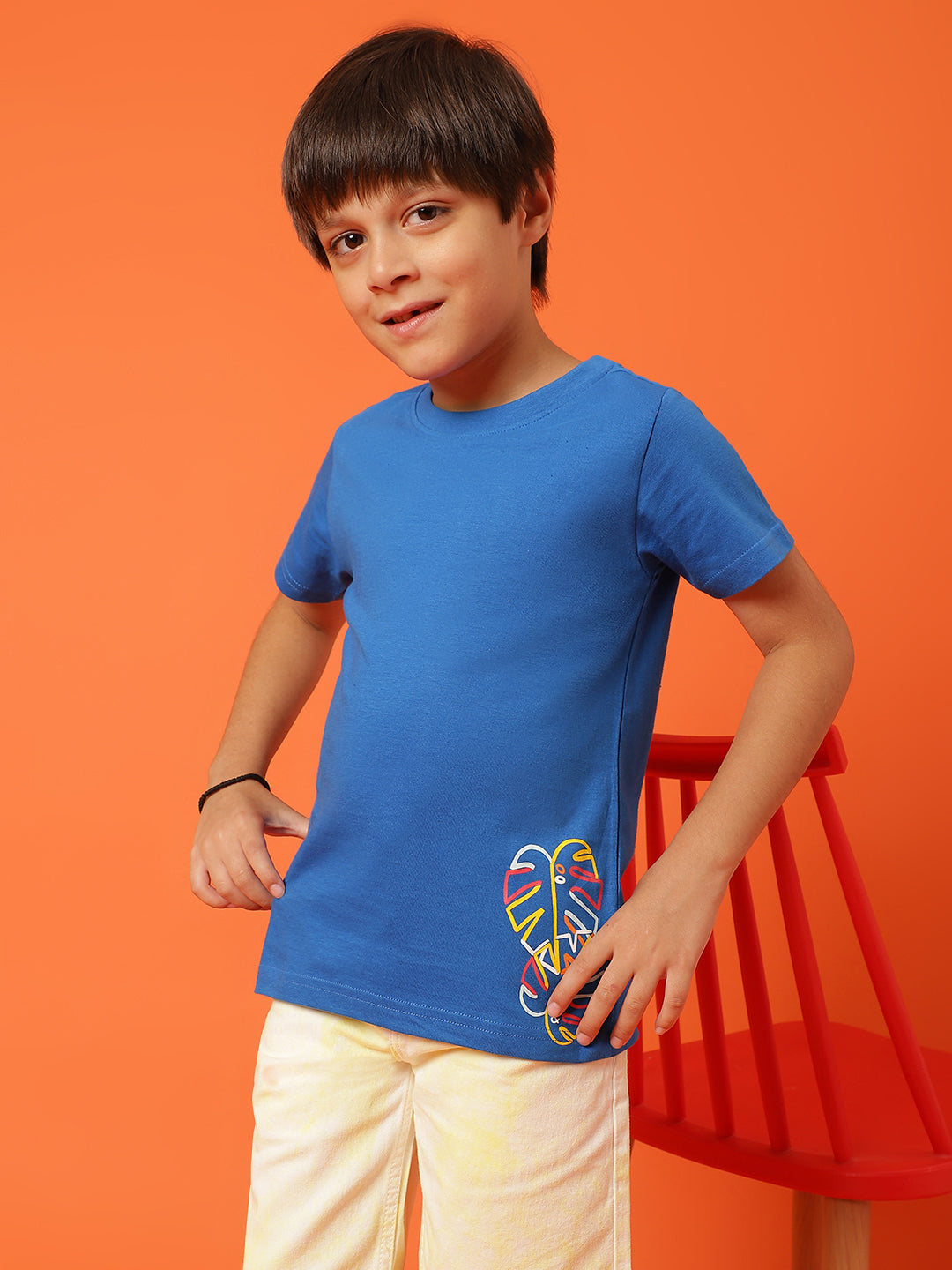 Boys Royal Blue Cotton Regular Printed T-shirt
