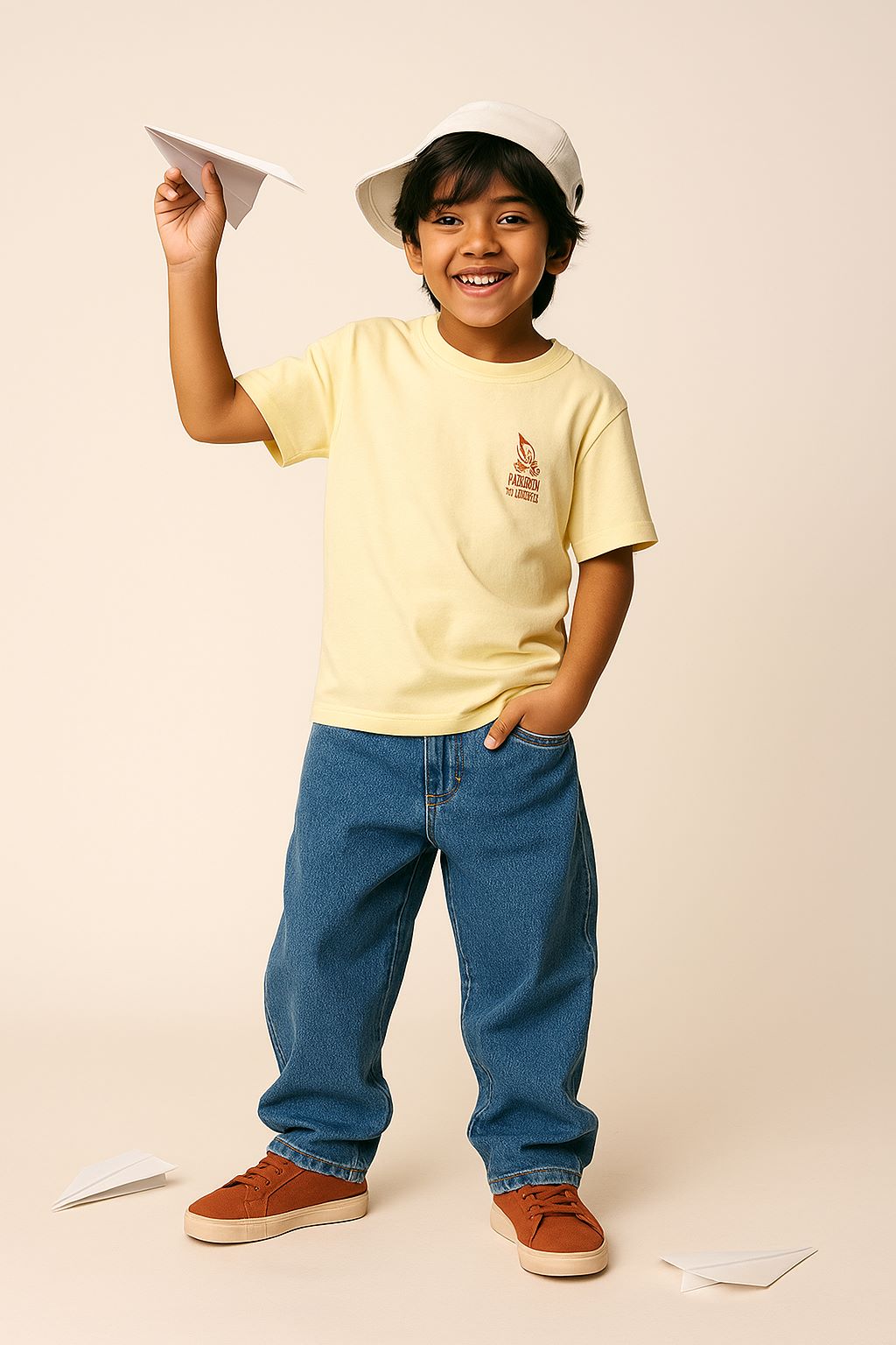 Boys Off White Cotton Print T-Shirt