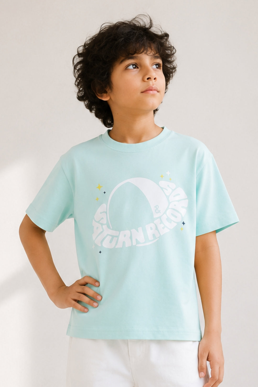 Boys Sky Blue 100% Cotton Printed T-shirt