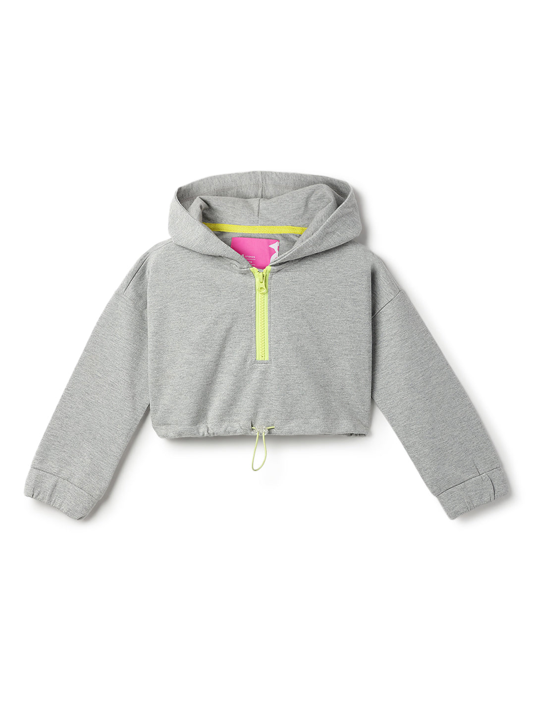 Girls Cotton Poly Grey Printed Oversized Hoodie Sweatshirt