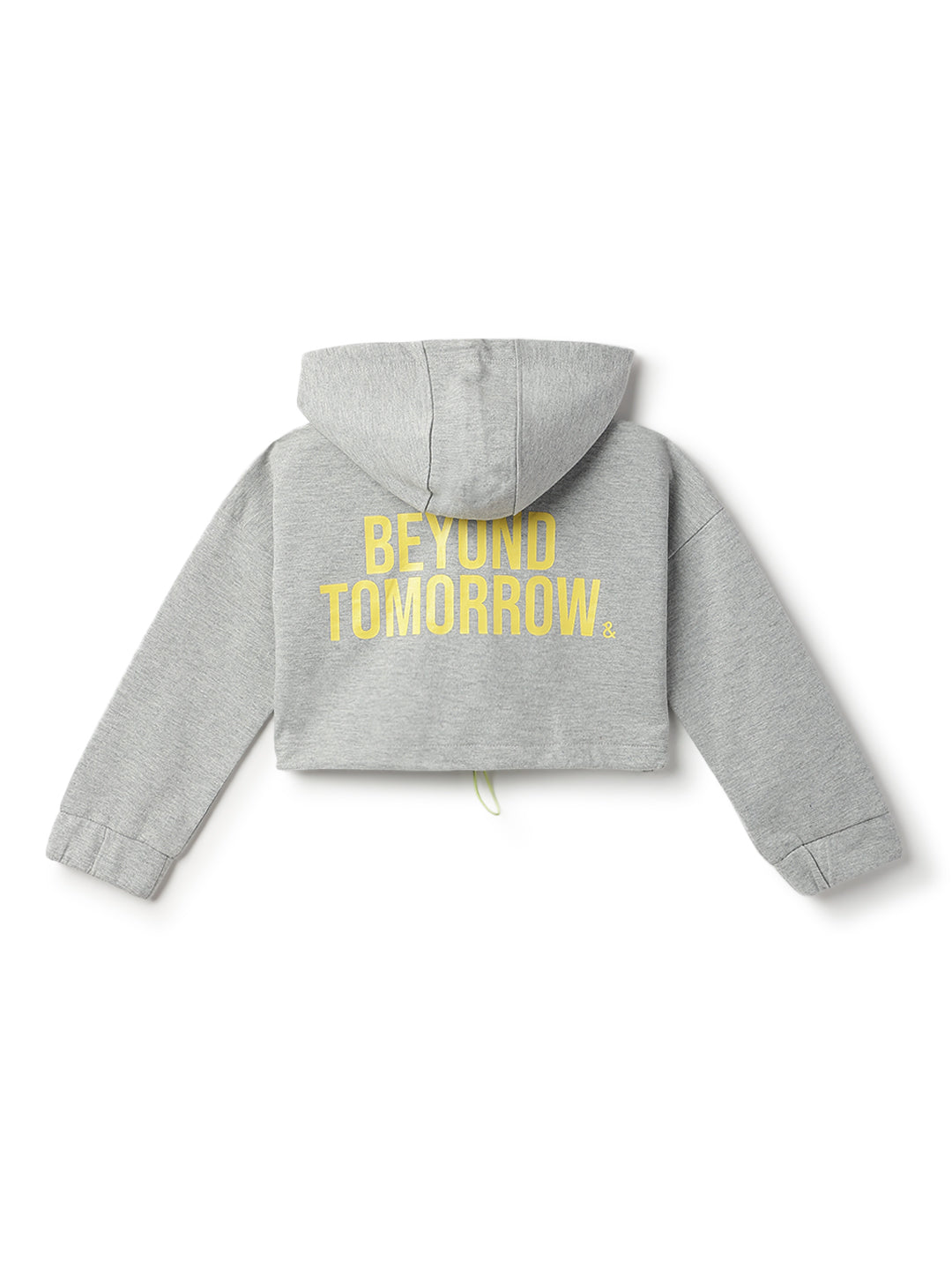 Girls Cotton Poly Grey Printed Oversized Hoodie Sweatshirt